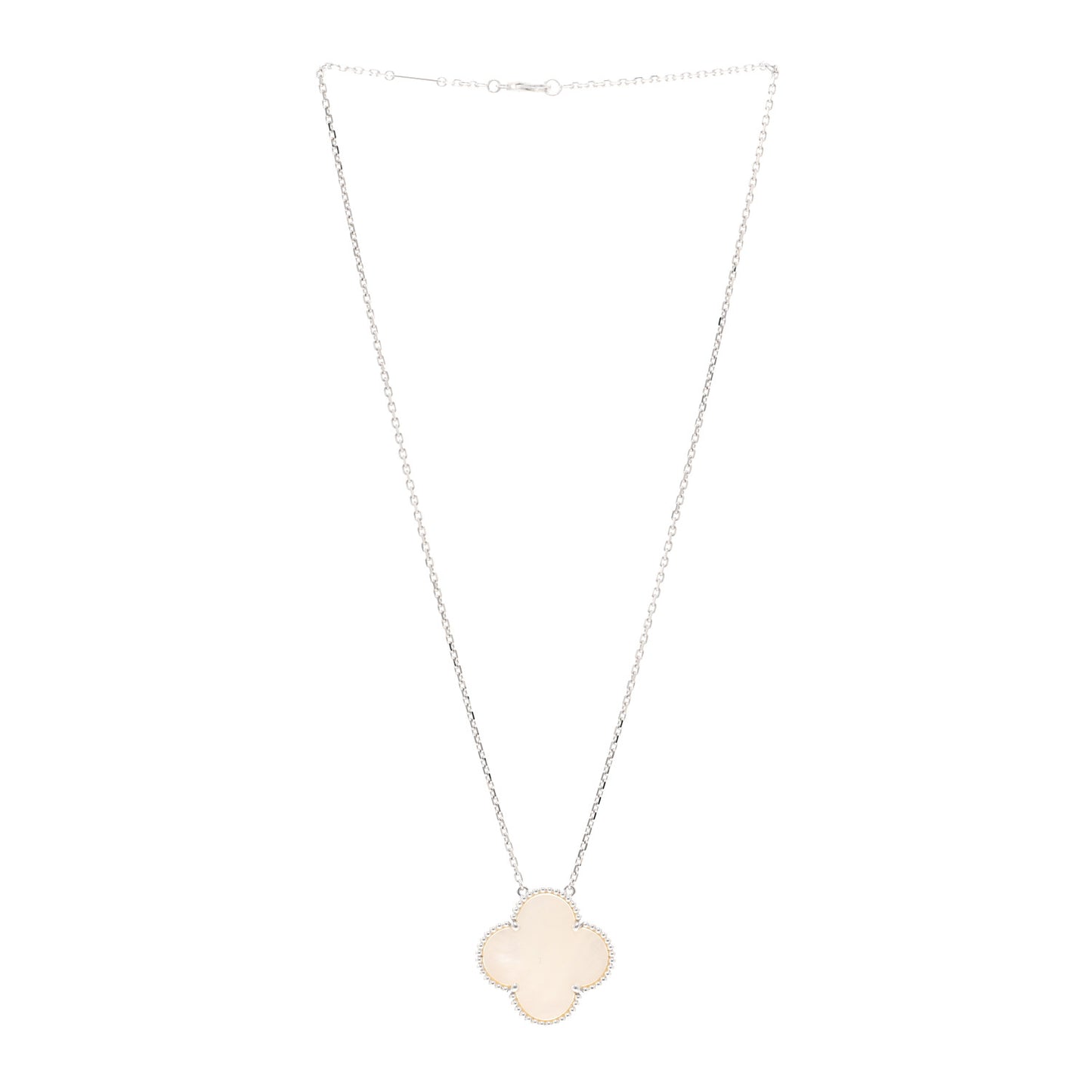 18K White Gold Mother of Pearl Magic Alhambra Pendant Necklace