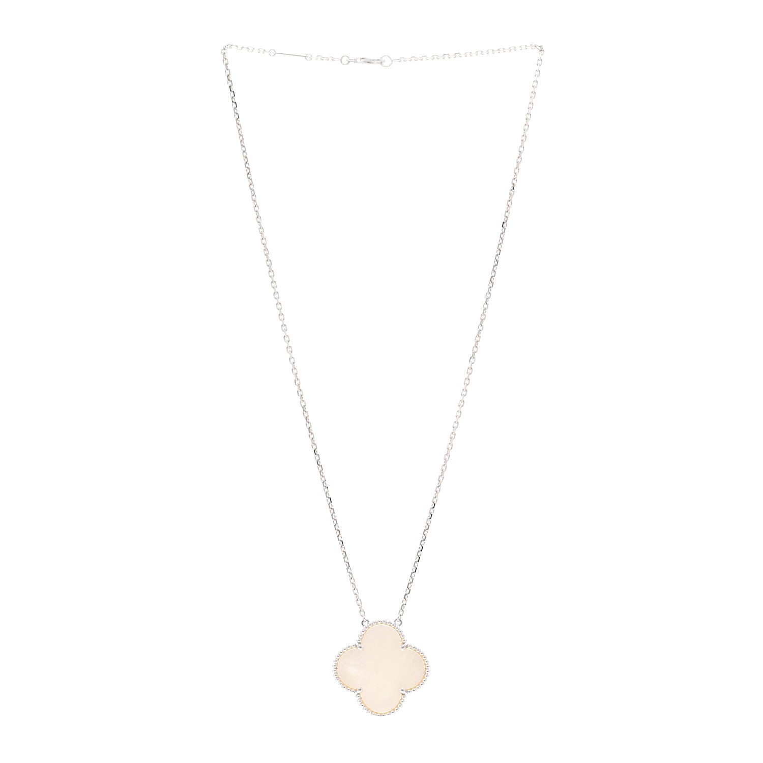 Van Cleef & Arpels 18K White Gold Mother of Pearl Magic Alhambra Pendant Necklace 3 of 5