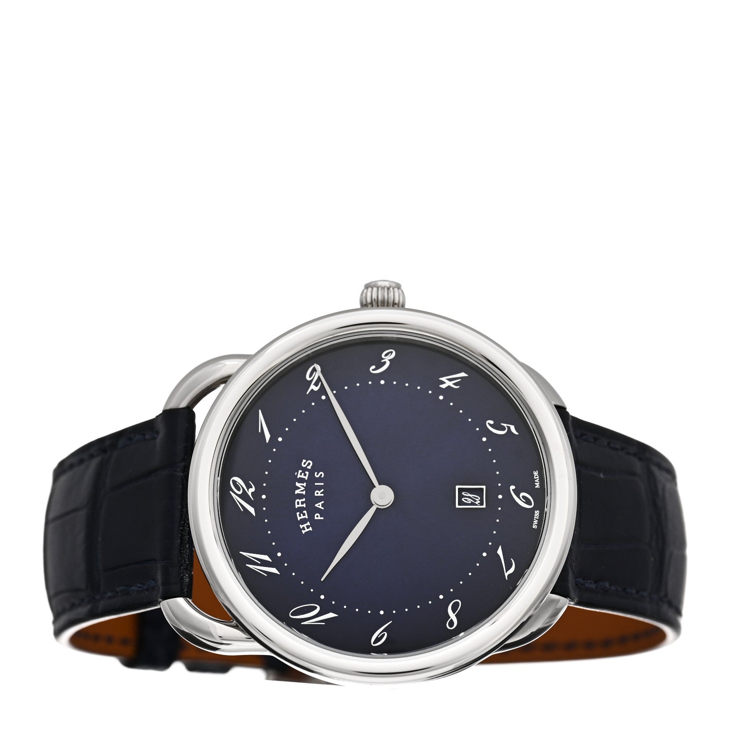 Hermes Stainless Steel Alligator 40mm Arceau Quartz Watch Bleu Abysse 2 of 5