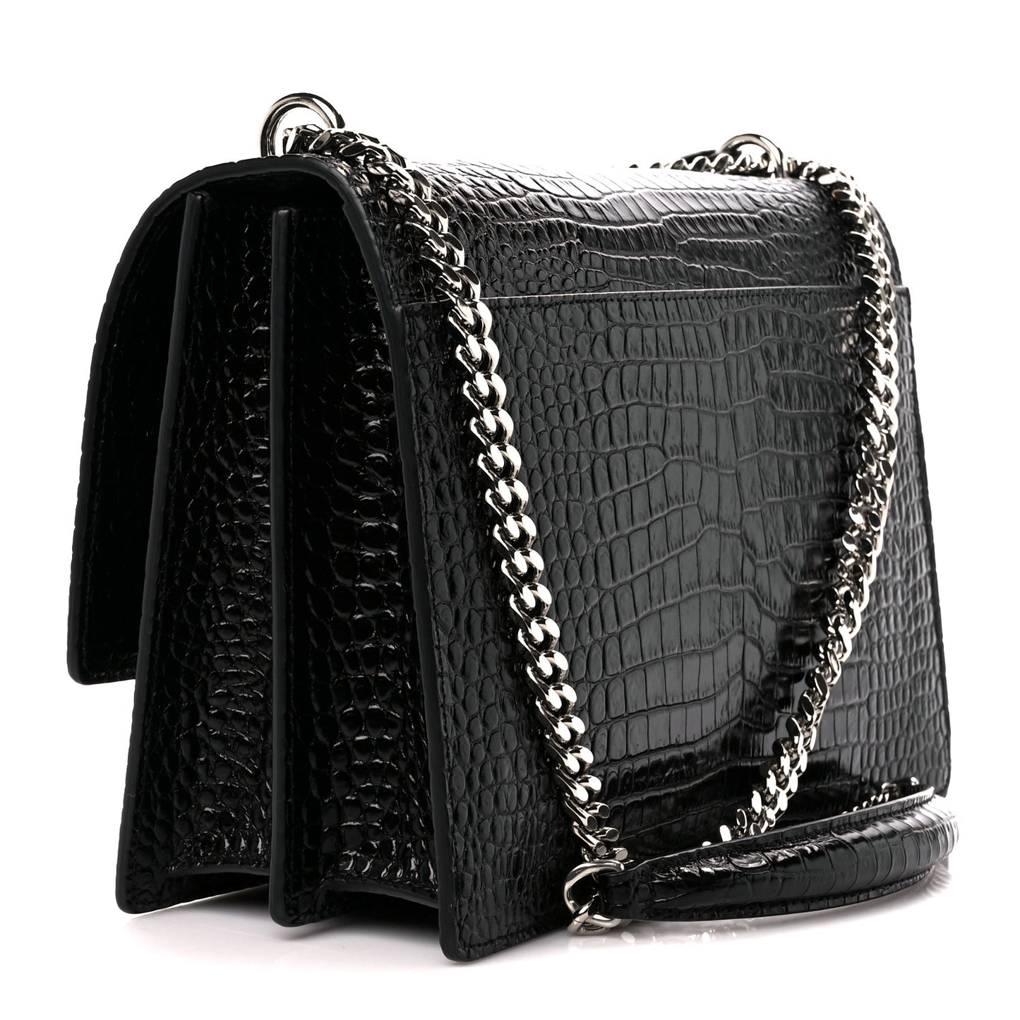 Calfskin Crocodile Embossed Large Monogram Sunset Black
