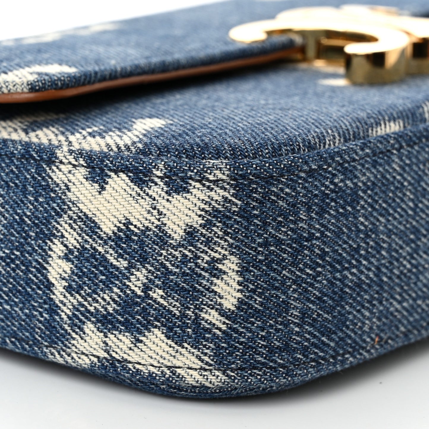 Denim Triomphe Chain Shoulder Bag Navy Tan