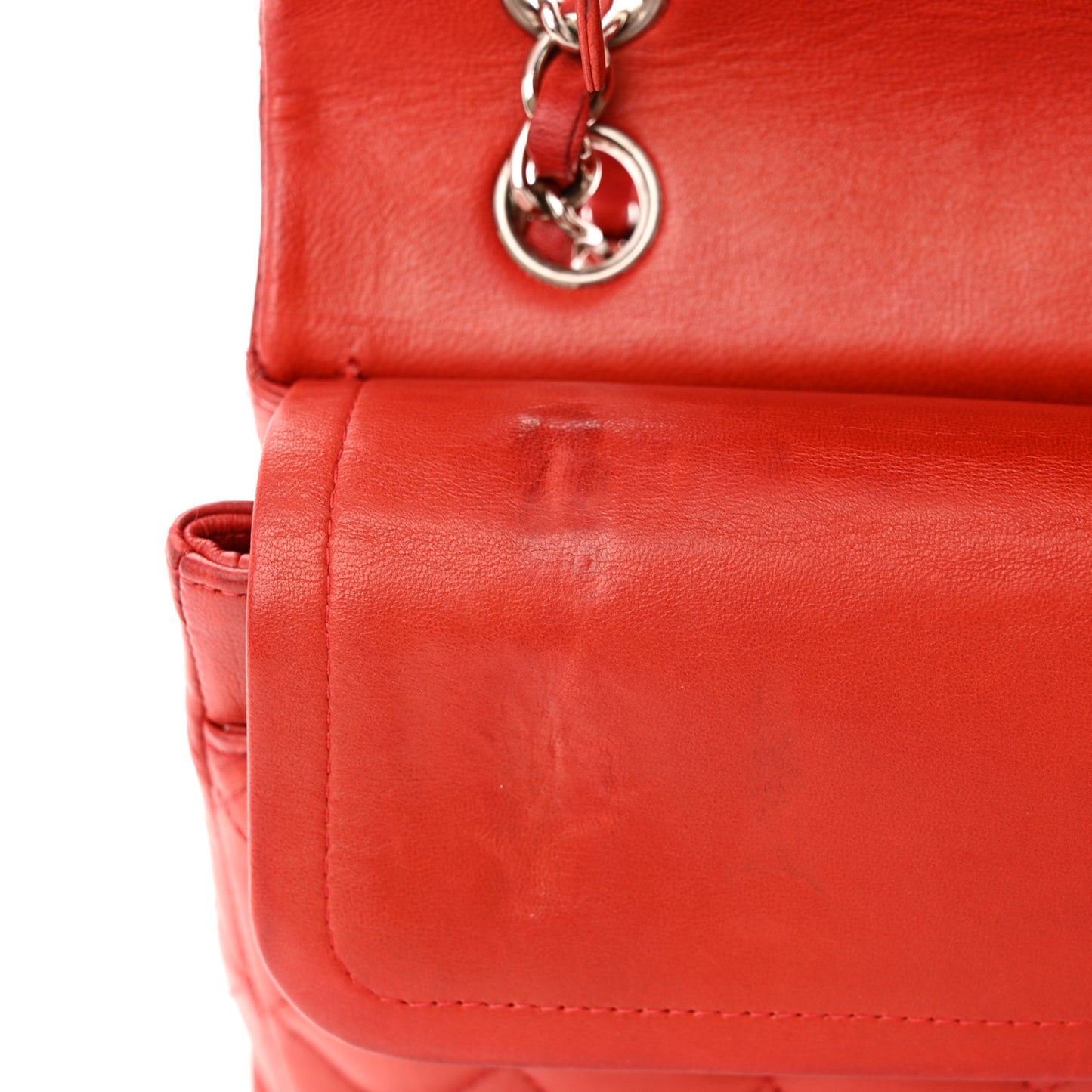 Lambskin Quilted Medium Double Flap Red