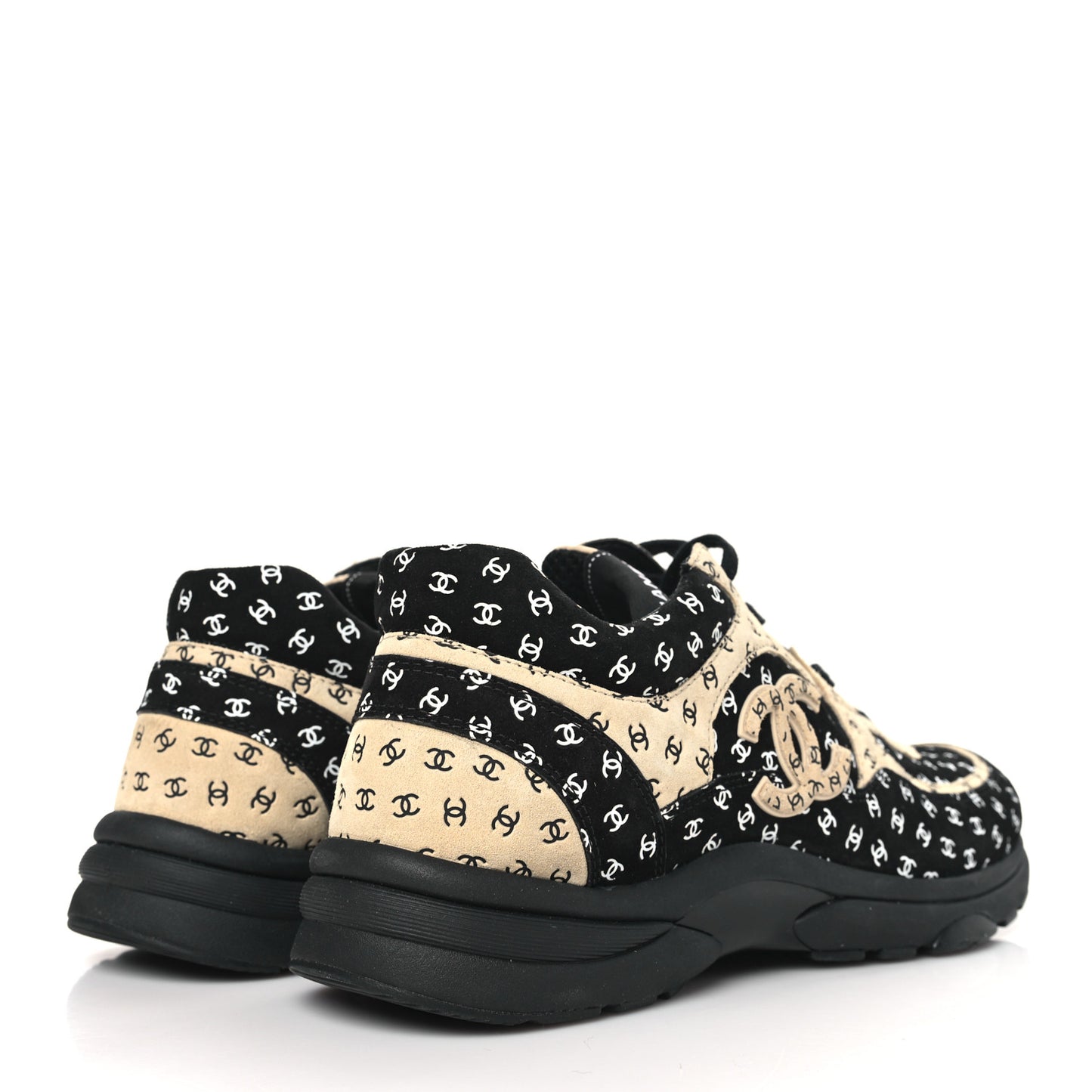 Nylon Suede Calfskin Printed CC Sneakers 41.5 Black Beige