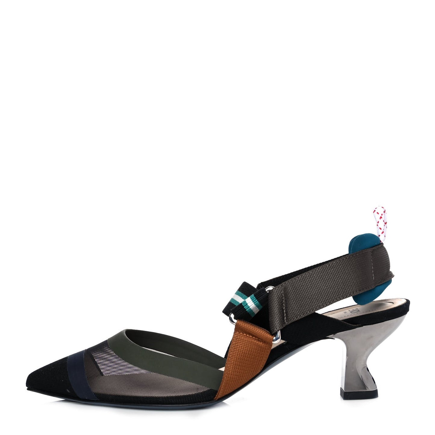 Technical Mesh Colibri 55mm Slingback Pumps 37.5 Black Verde Military