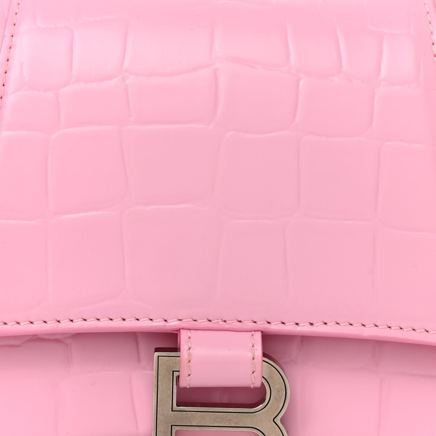Shiny Calfskin Crocodile Embossed Hourglass Top Handle Bag XS Sweet Pink