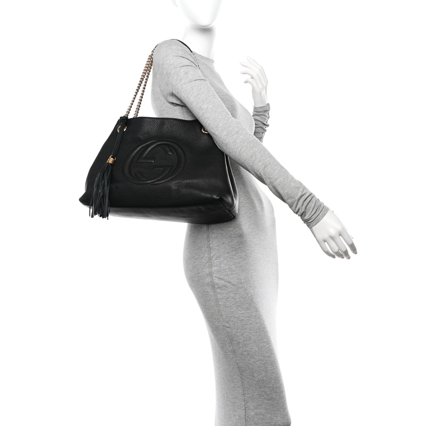 Pebbled Calfskin Medium Soho Chain Shoulder Bag Black