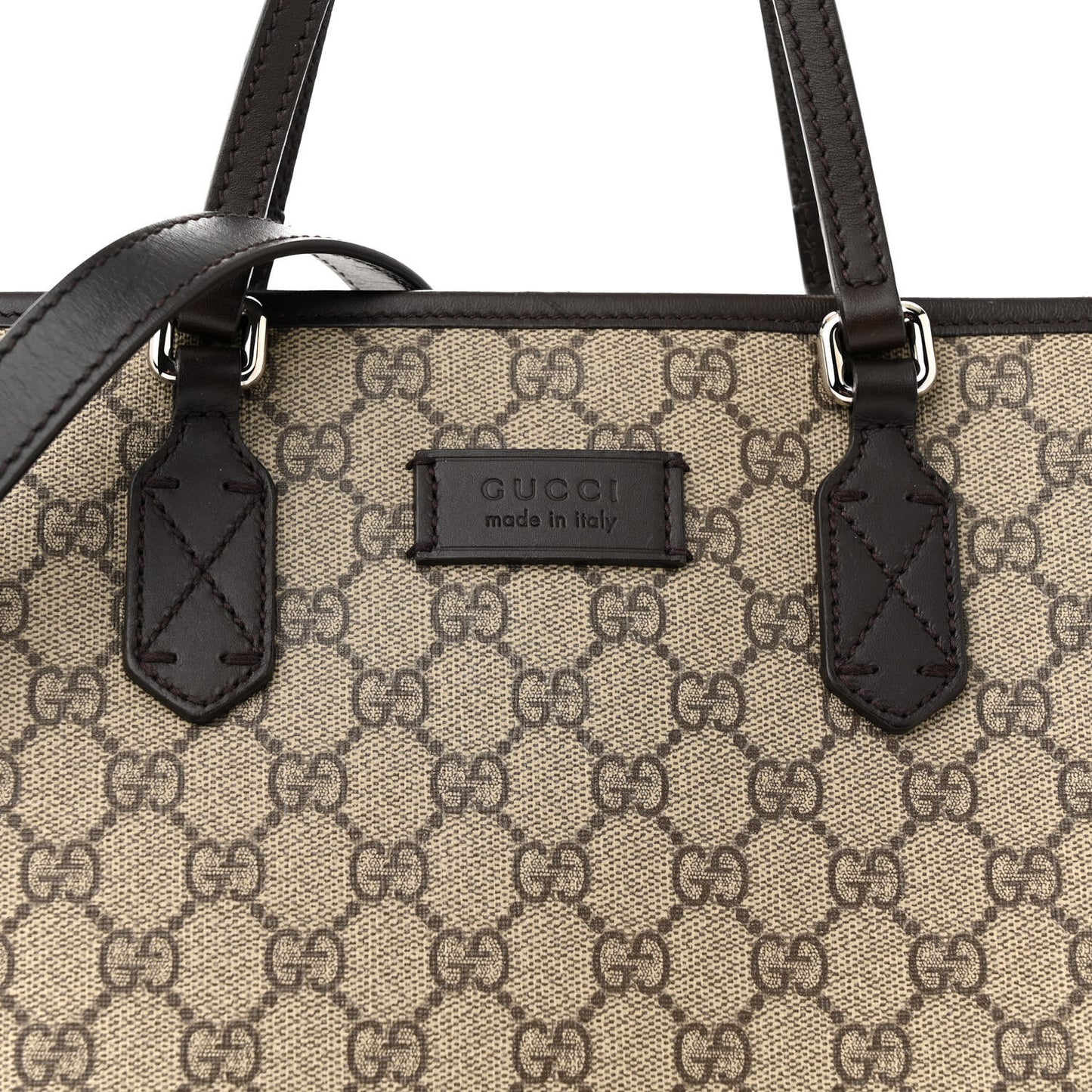 GG Supreme Monogram Medium Zippered Shopping Tote Dark Brown