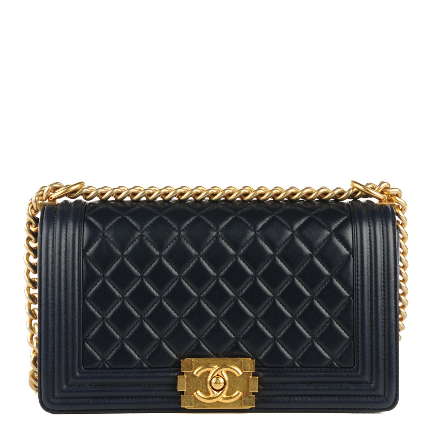 Lambskin Quilted Medium Boy Flap Dark Navy