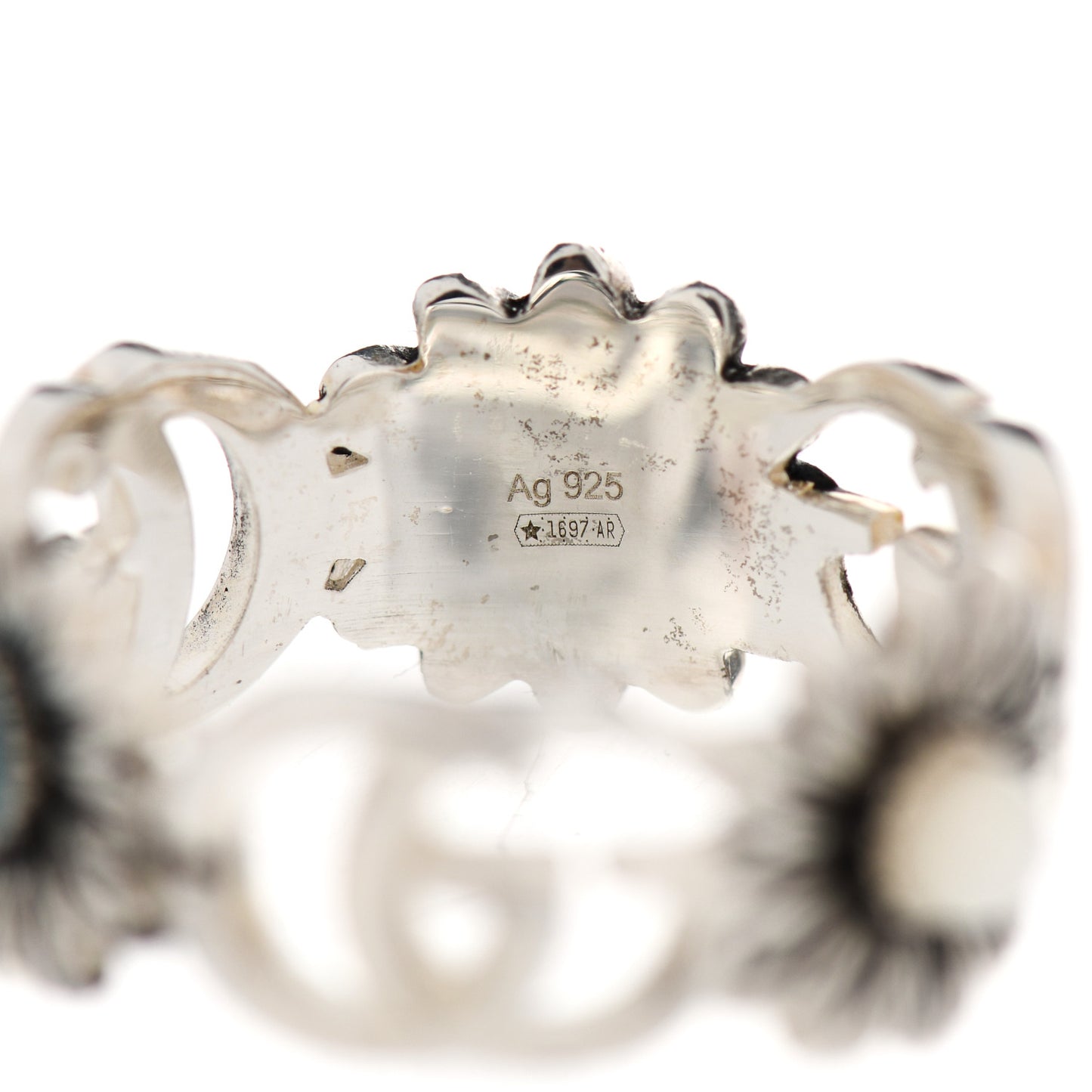 Sterling Silver Mother of Pearl Blue Topaz Flower Marmont Double G Ring 54 7