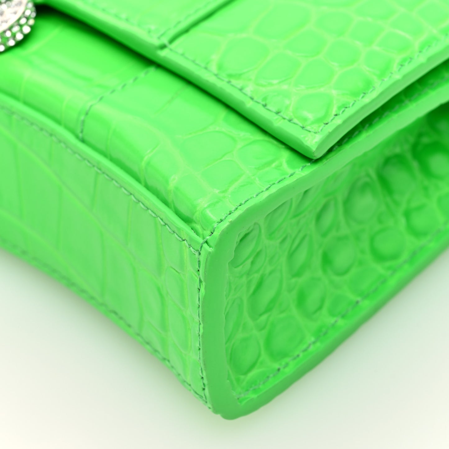 Shiny Calfskin Strass Crocodile Embossed Hourglass Chain Bag Fluo Green