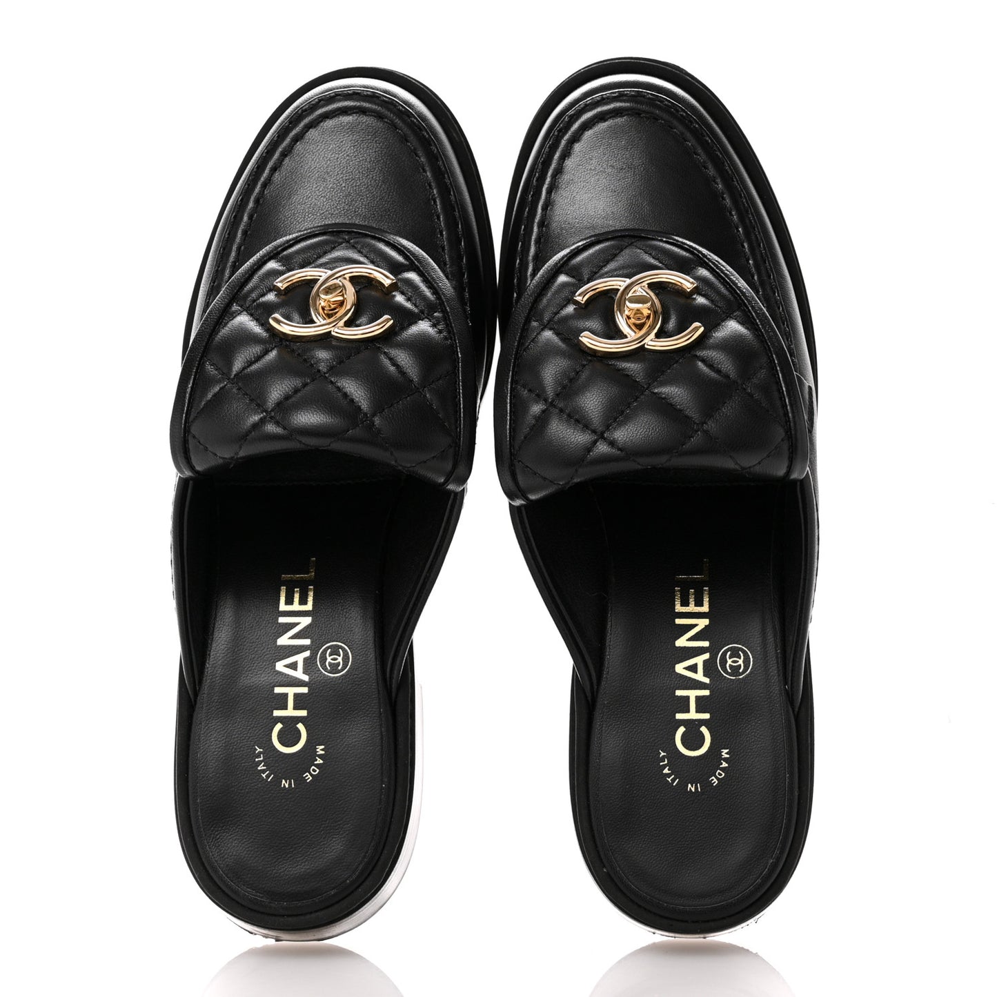 Lambskin Quilted CC Turnlock Mules 36 Black
