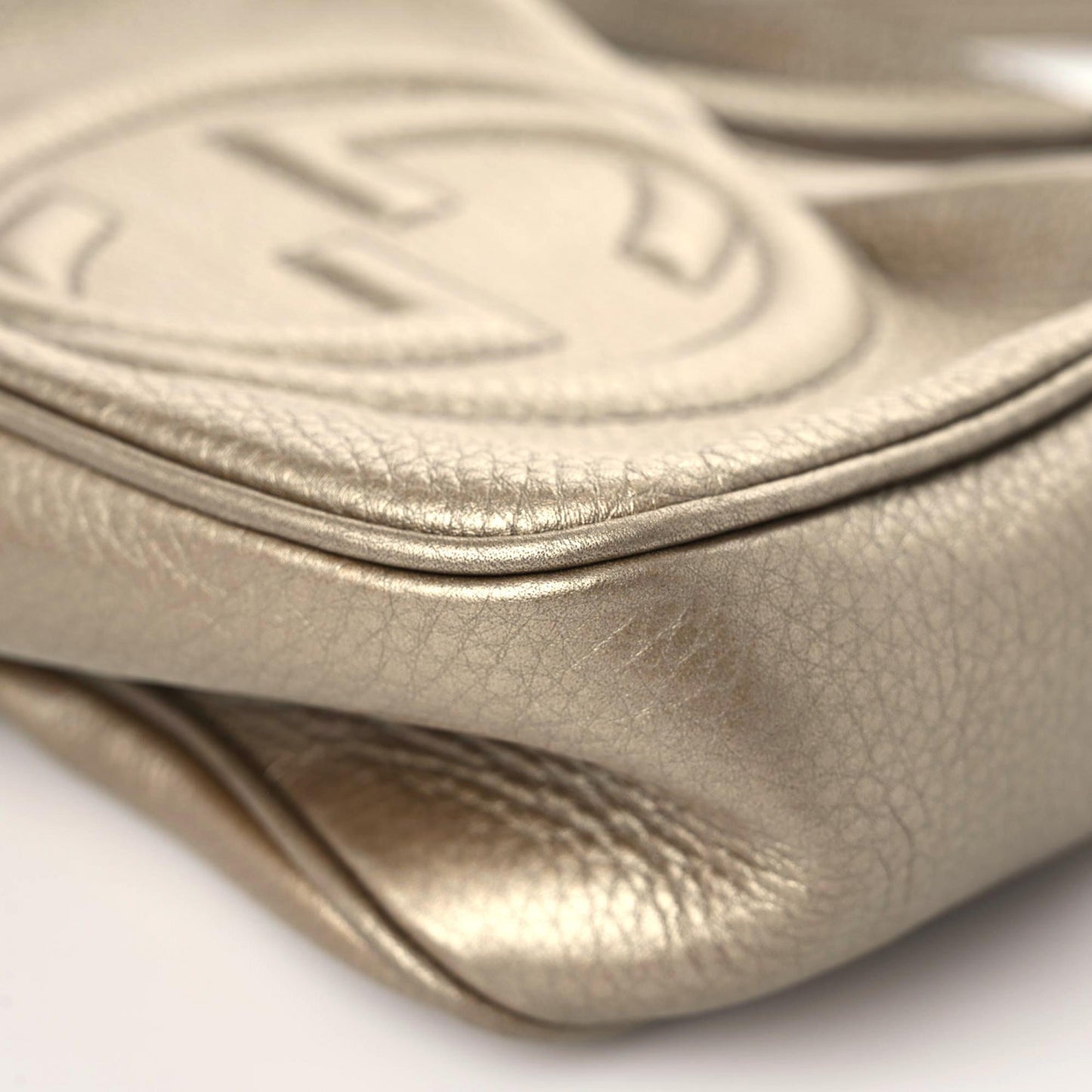 Metallic Pebbled Calfskin Small Soho Disco Bag Golden Beige