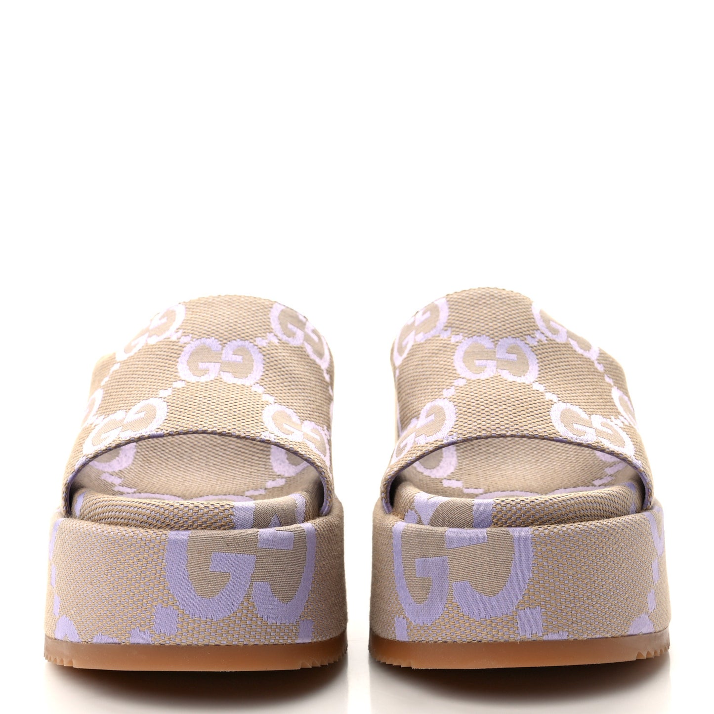 Monogram Jumbo GG Platform Slide Wedge Sandals 40.5 Beige Lapis