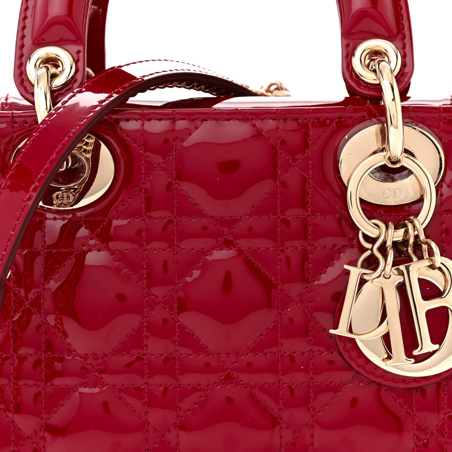 CHRISTIAN DIOR Patent Cannage Mini Lady Dior Red