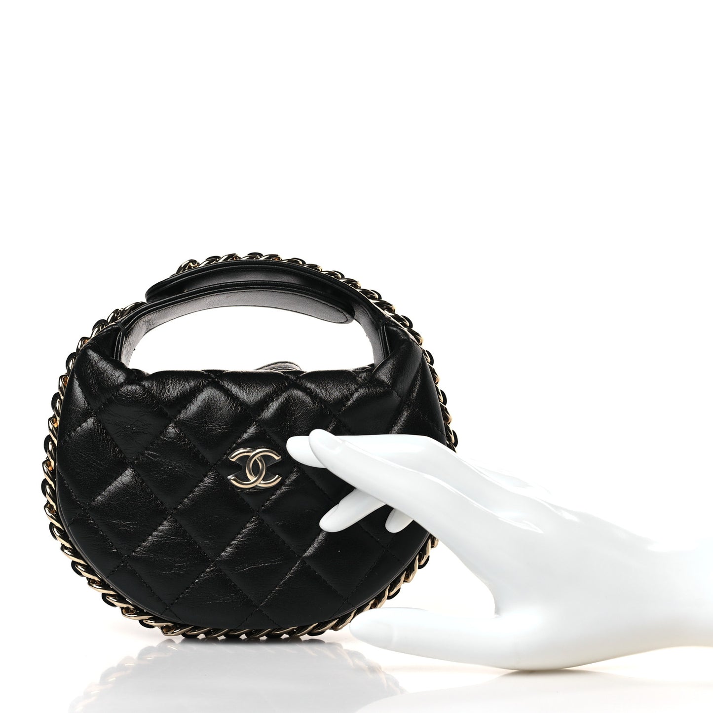 Lambskin Quilted Chain Around Pouch Black