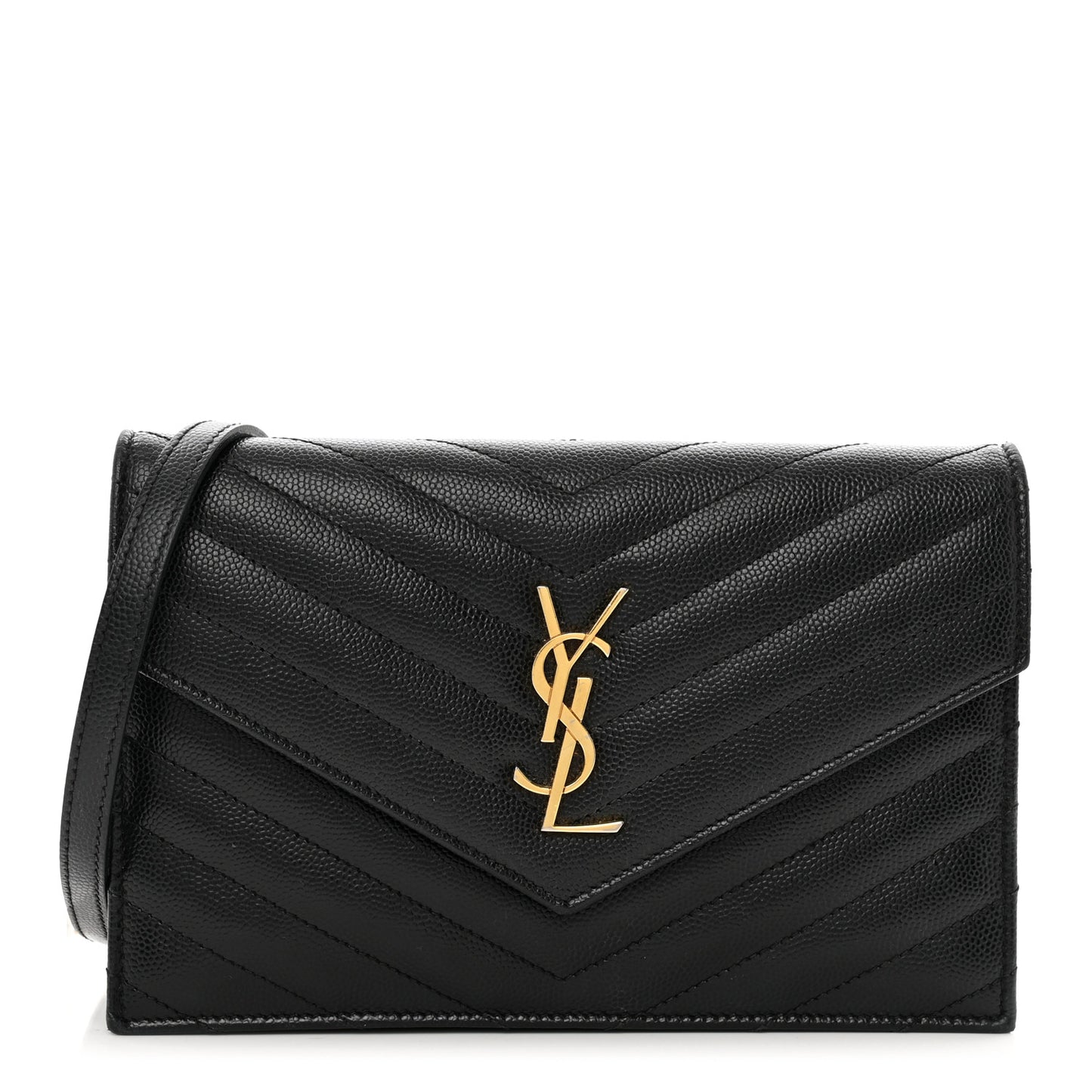 Grain De Poudre Matelasse Chevron Monogram Envelope Chain Wallet Black