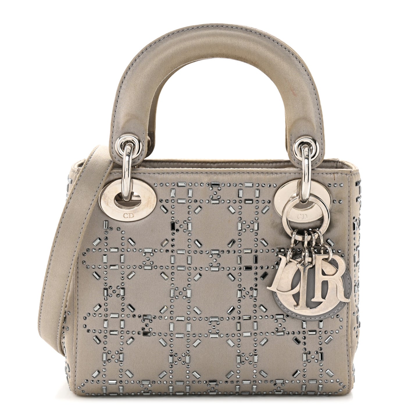 Satin Crystal Cannage Mini Lady Dior Gray