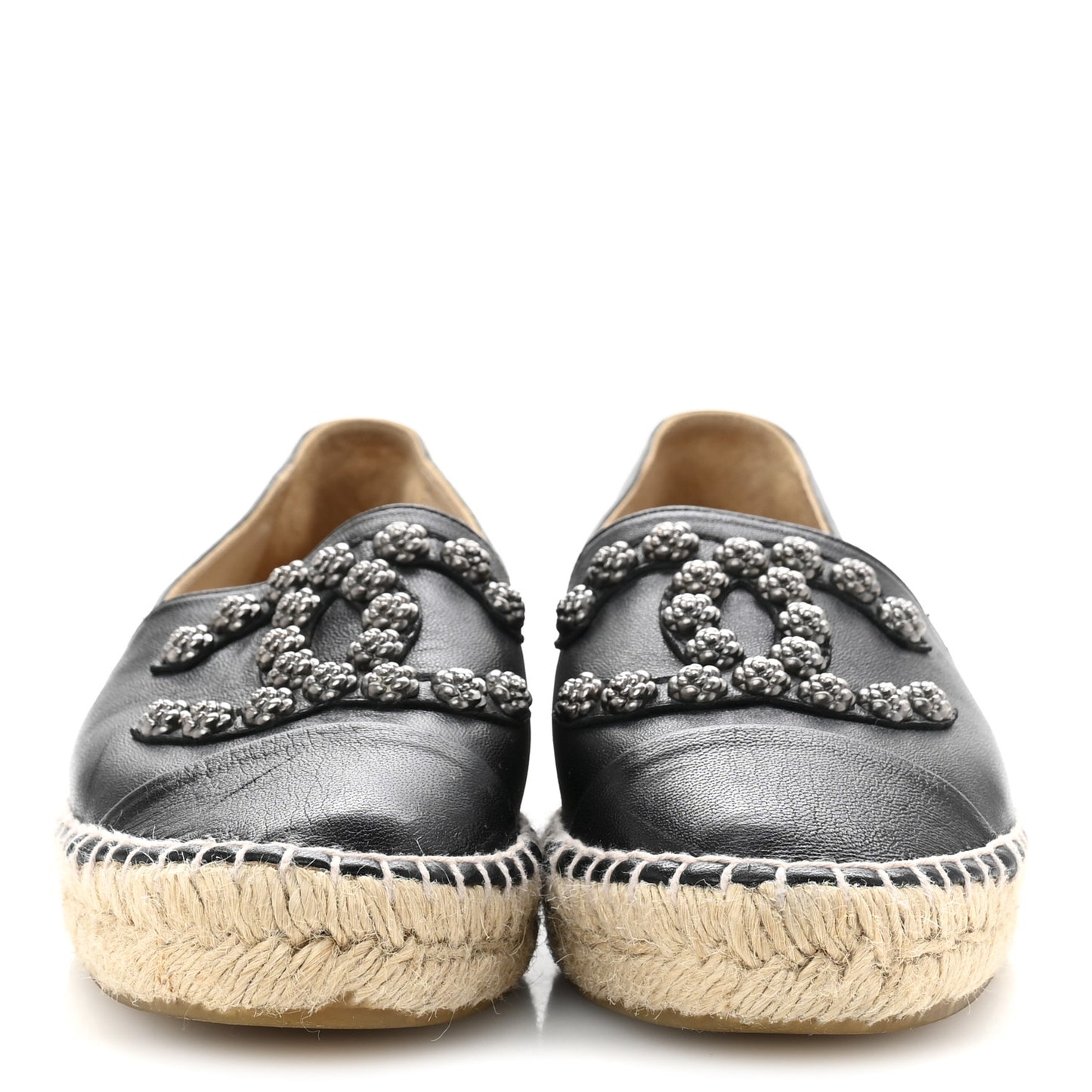 Lambskin Camellia CC Stud Espadrilles 39 Black
