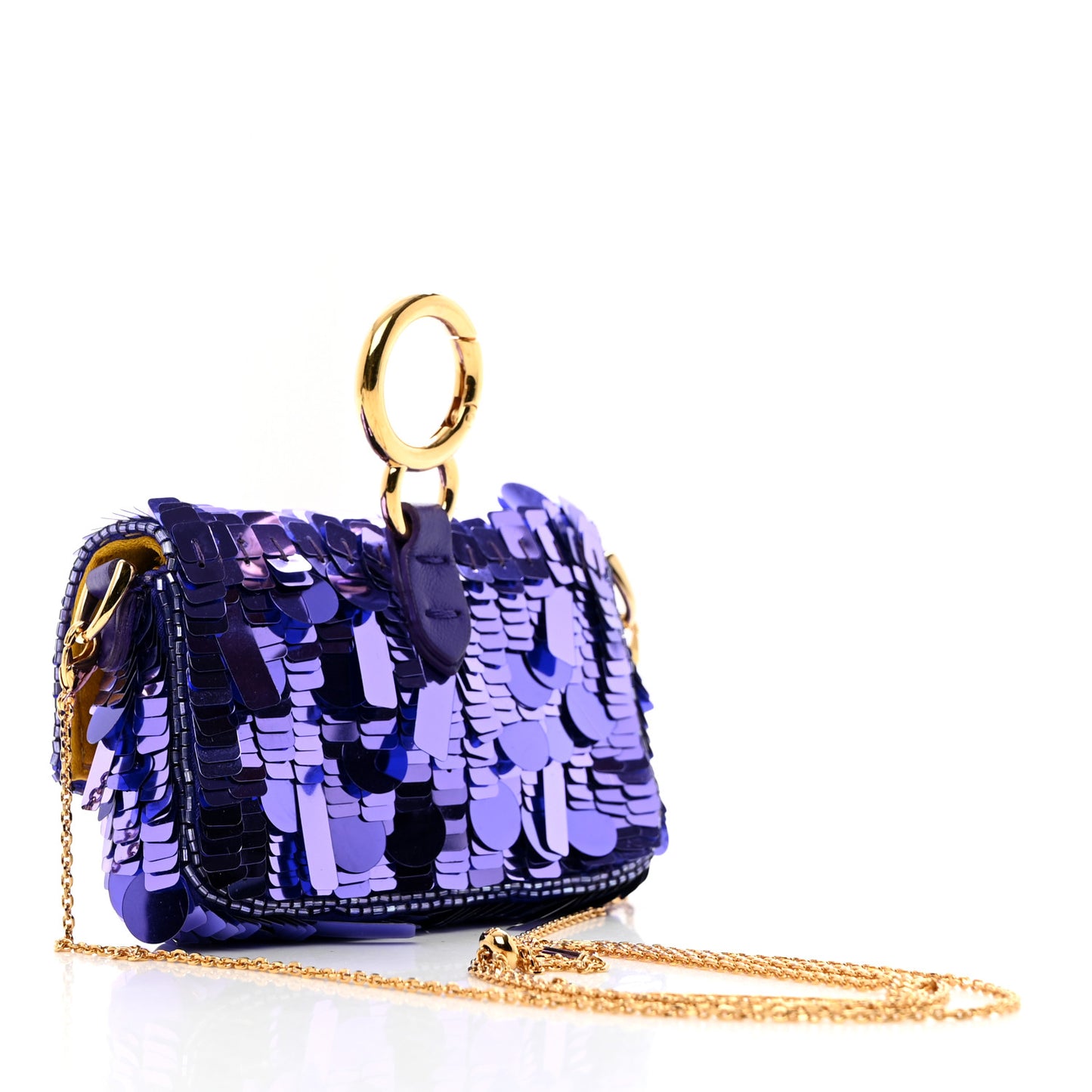 Sequin Paillettes Shiny Nappa Sex and the City Nano Maxi Buckle Baguette Charm Viola Purple