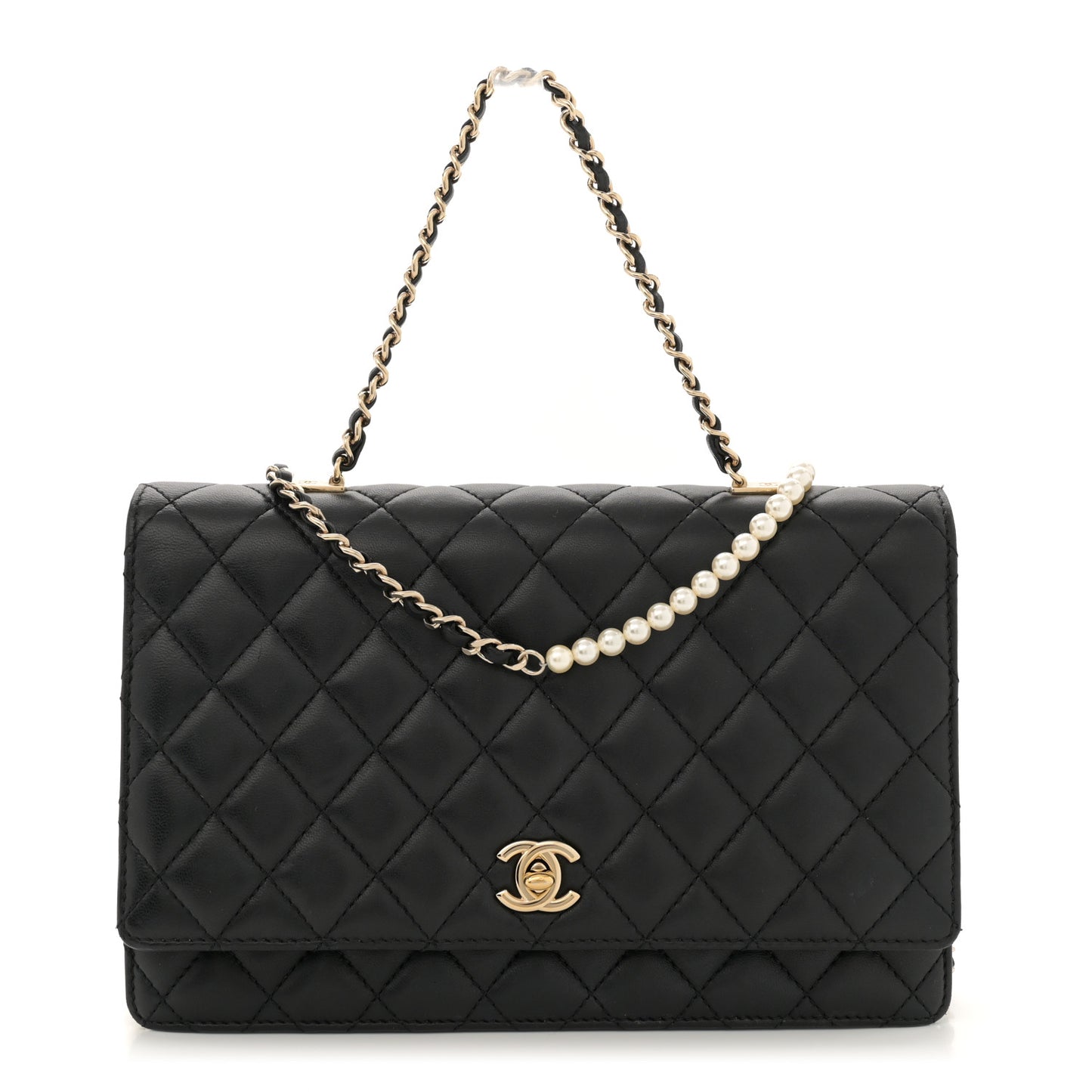 Lambskin Quilted Fantasy Pearl Flap Black
