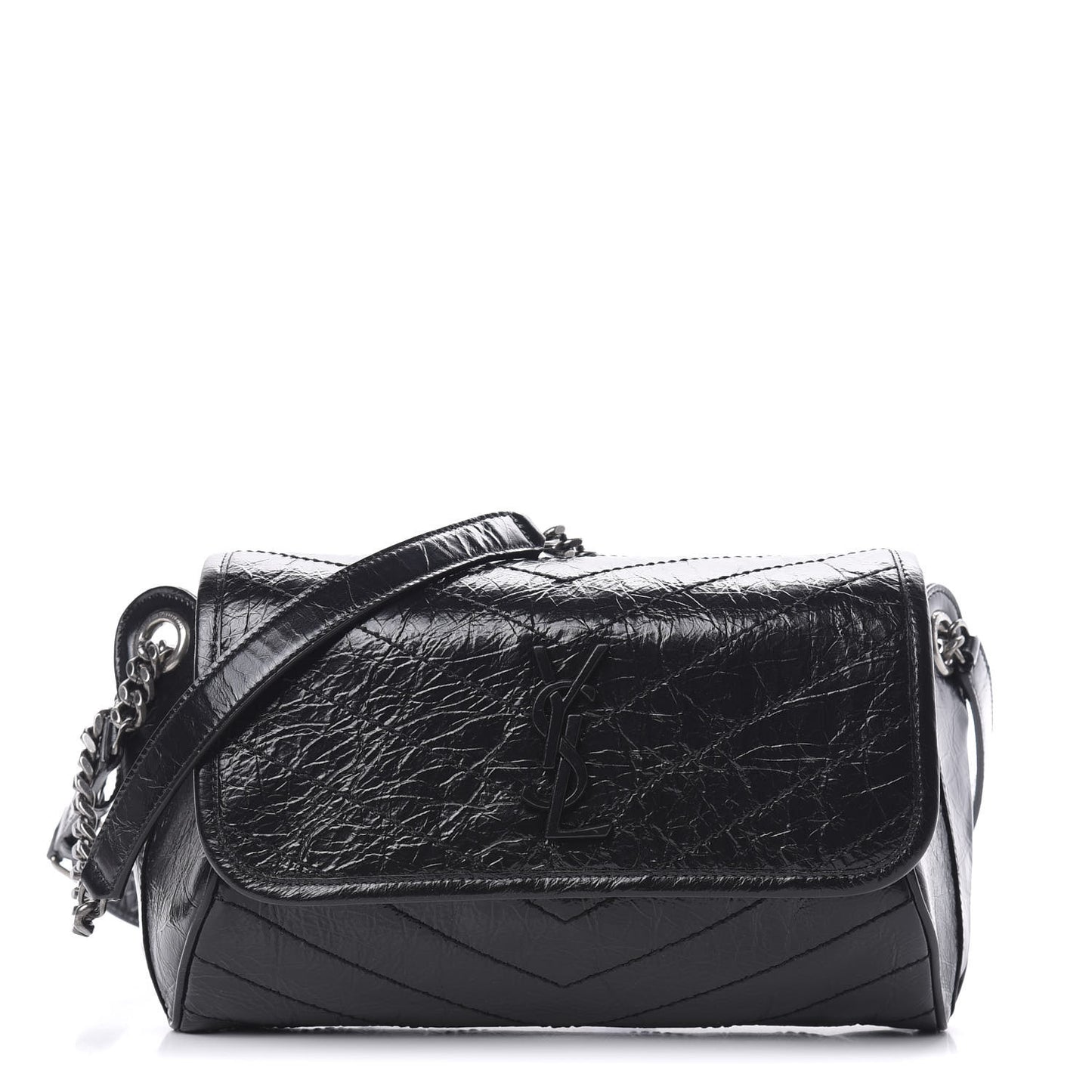 Crinkled Calfskin Matelasse Monogram Niki Body Bag Black
