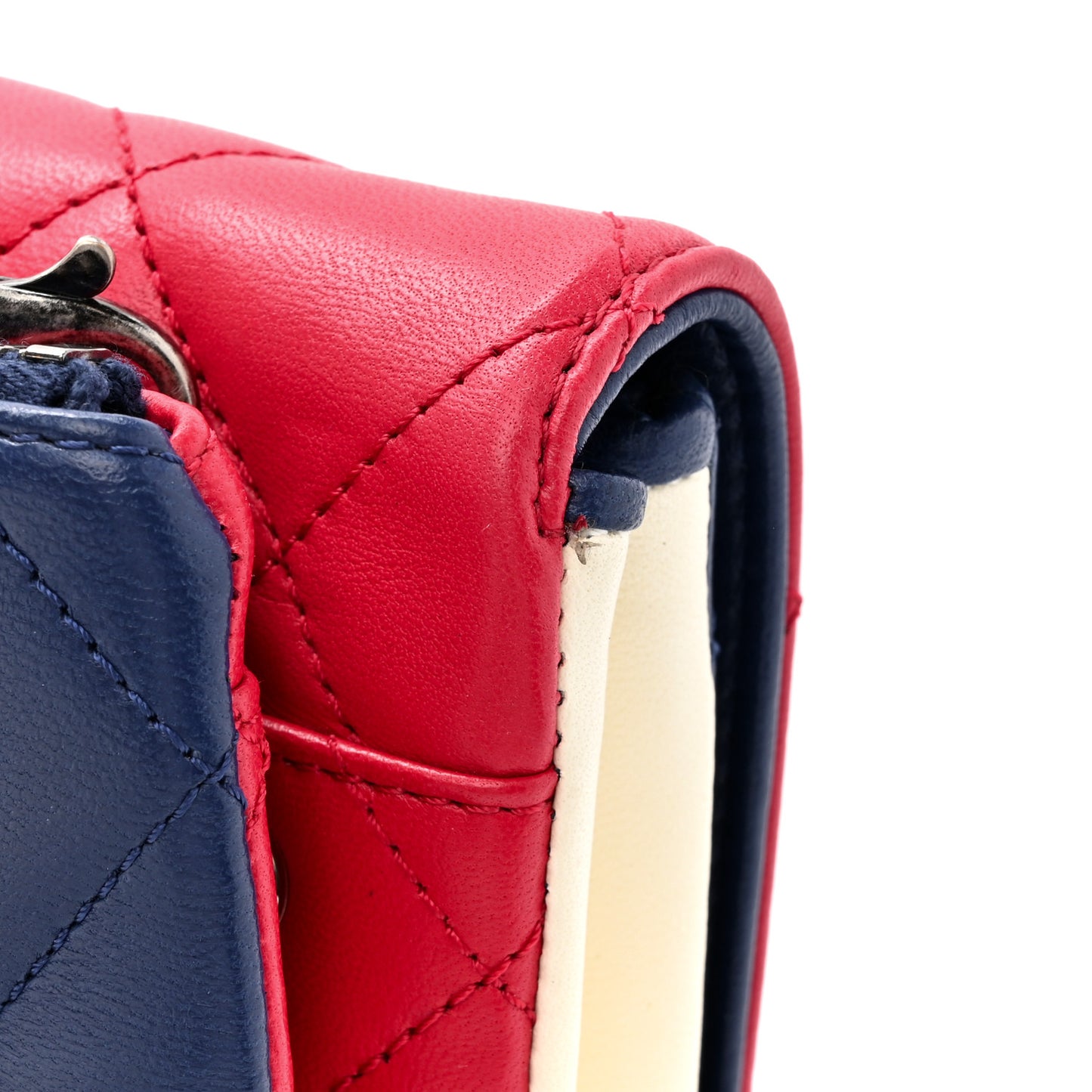 Lambskin Quilted Tri-color Crossbody Bag Dark Red