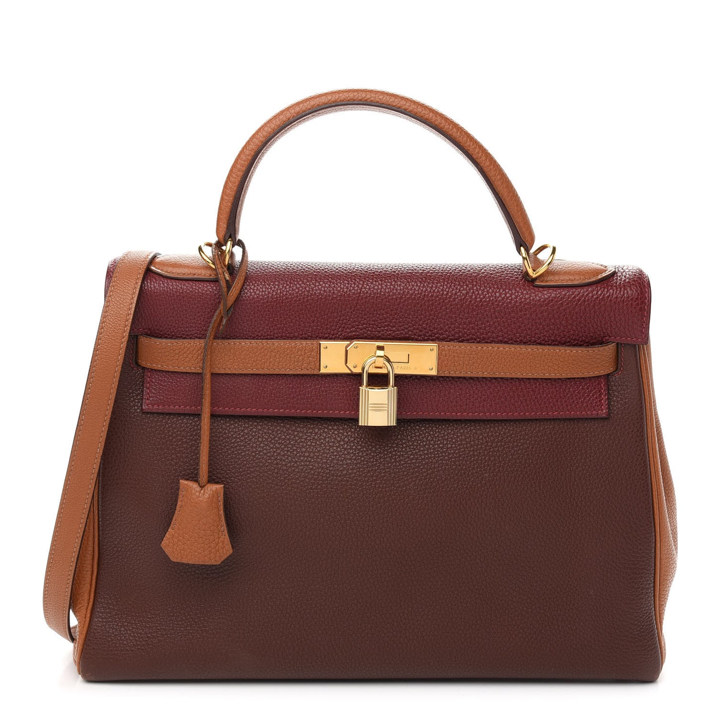 Togo Tri-Color Kelly Retourne 32 Rouge H Cannelle Havane
