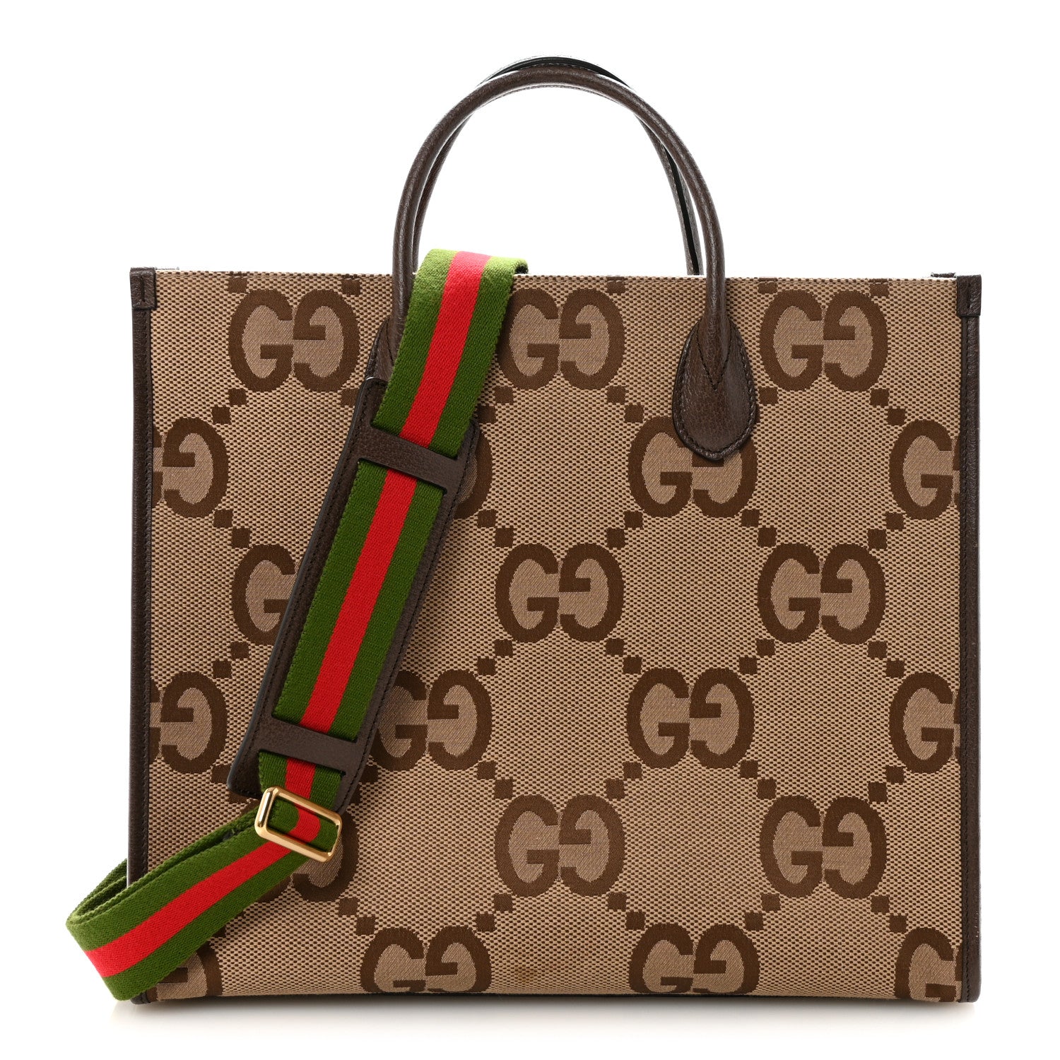 Gucci Monogram Jumbo GG Textured Dollar Calfskin Web Tote Bag