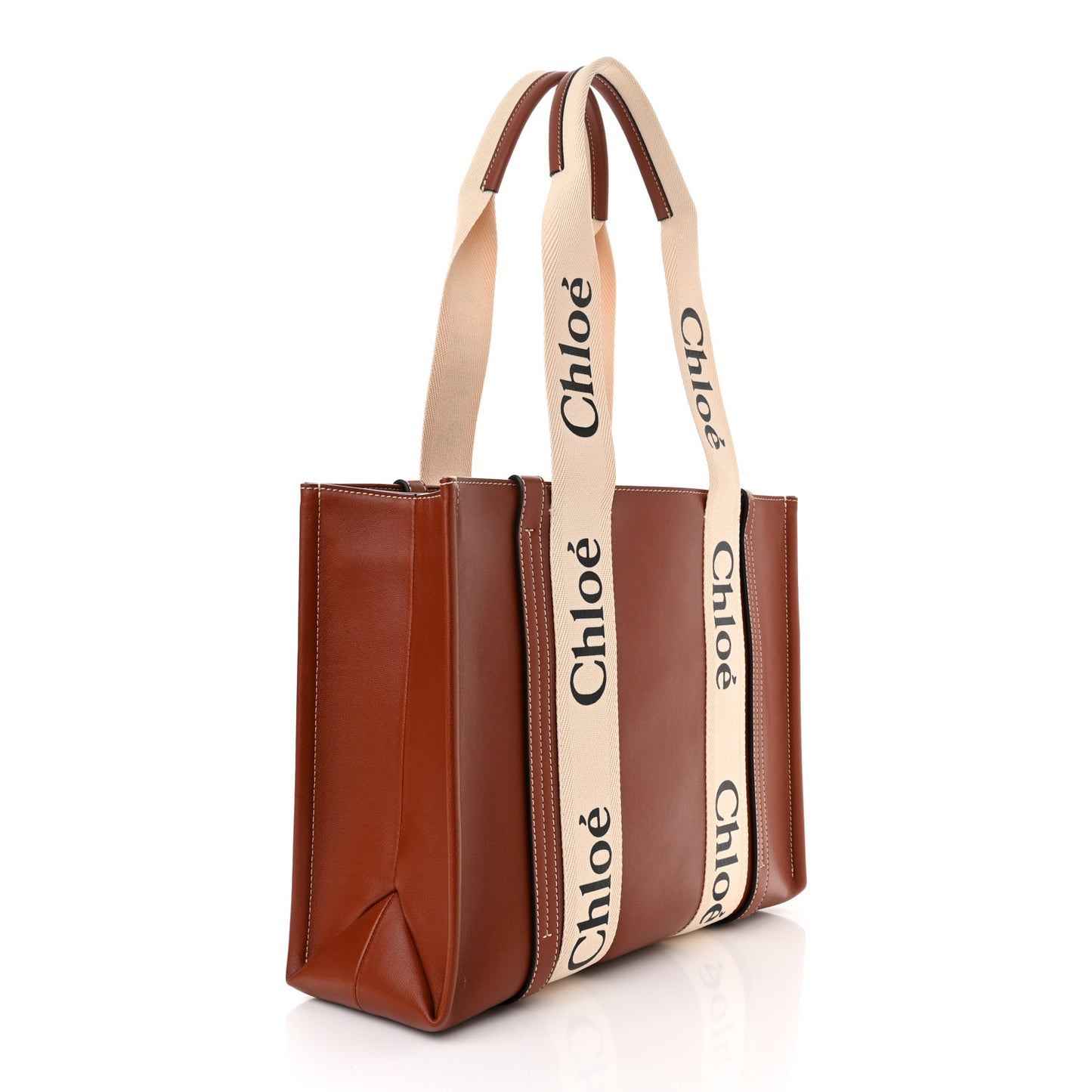 Calfskin Medium Woody Ribbon Tote Sepia Brown
