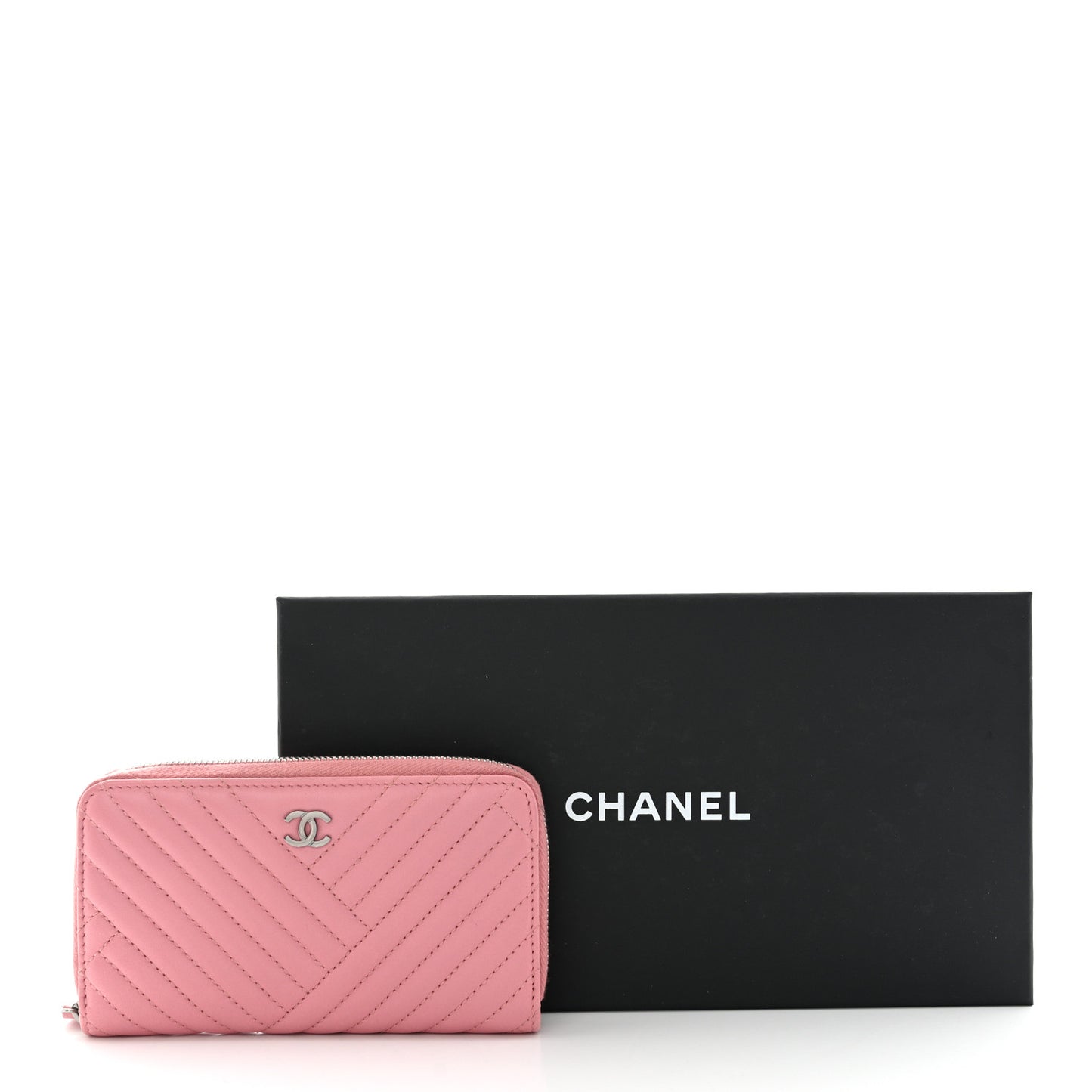 Lambskin Quilted CC Crossing Small Zip Around Wallet Pink