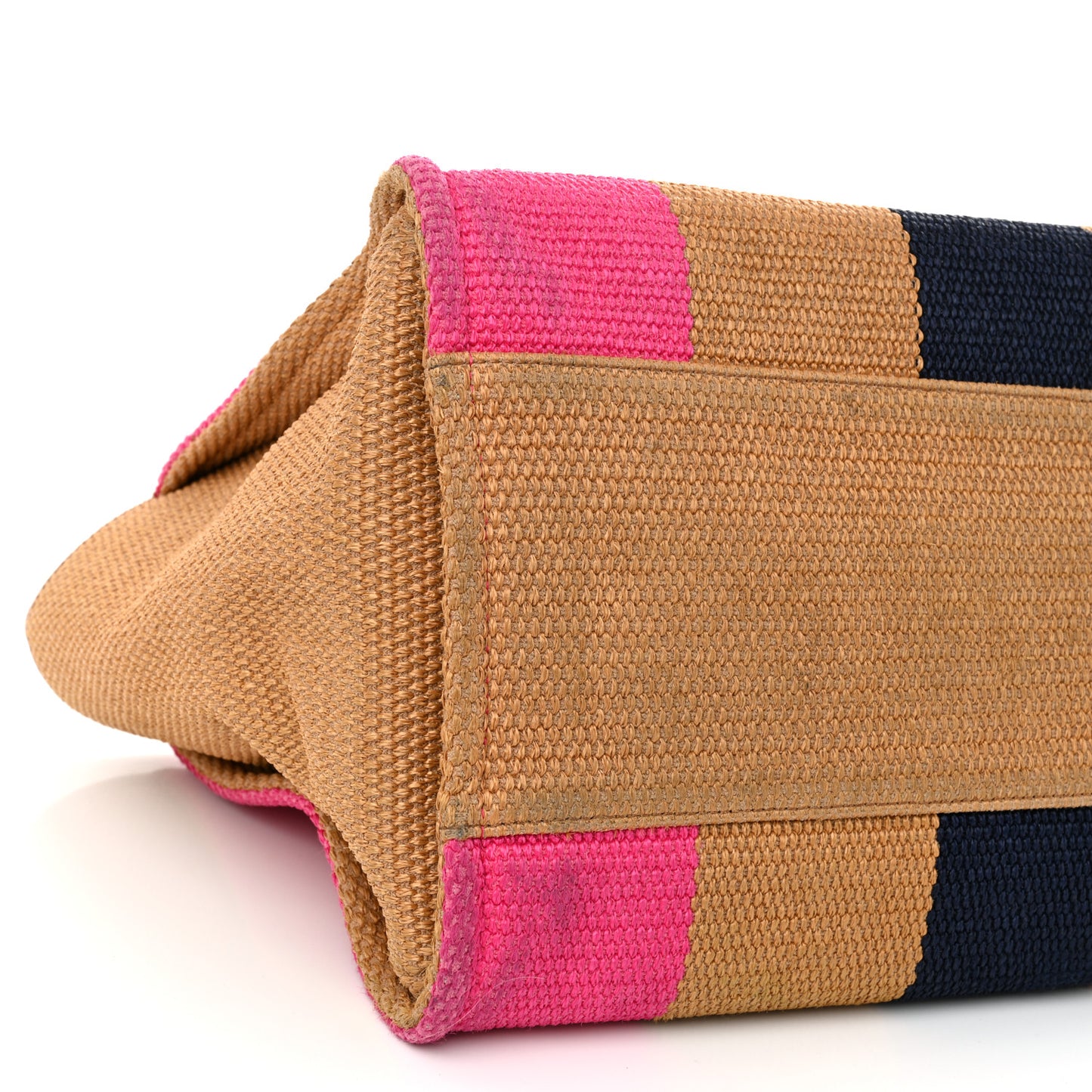 Straw Raffia Calfskin Striped Medium Deauville Tote Dark Beige Fuchsia Navy Blue