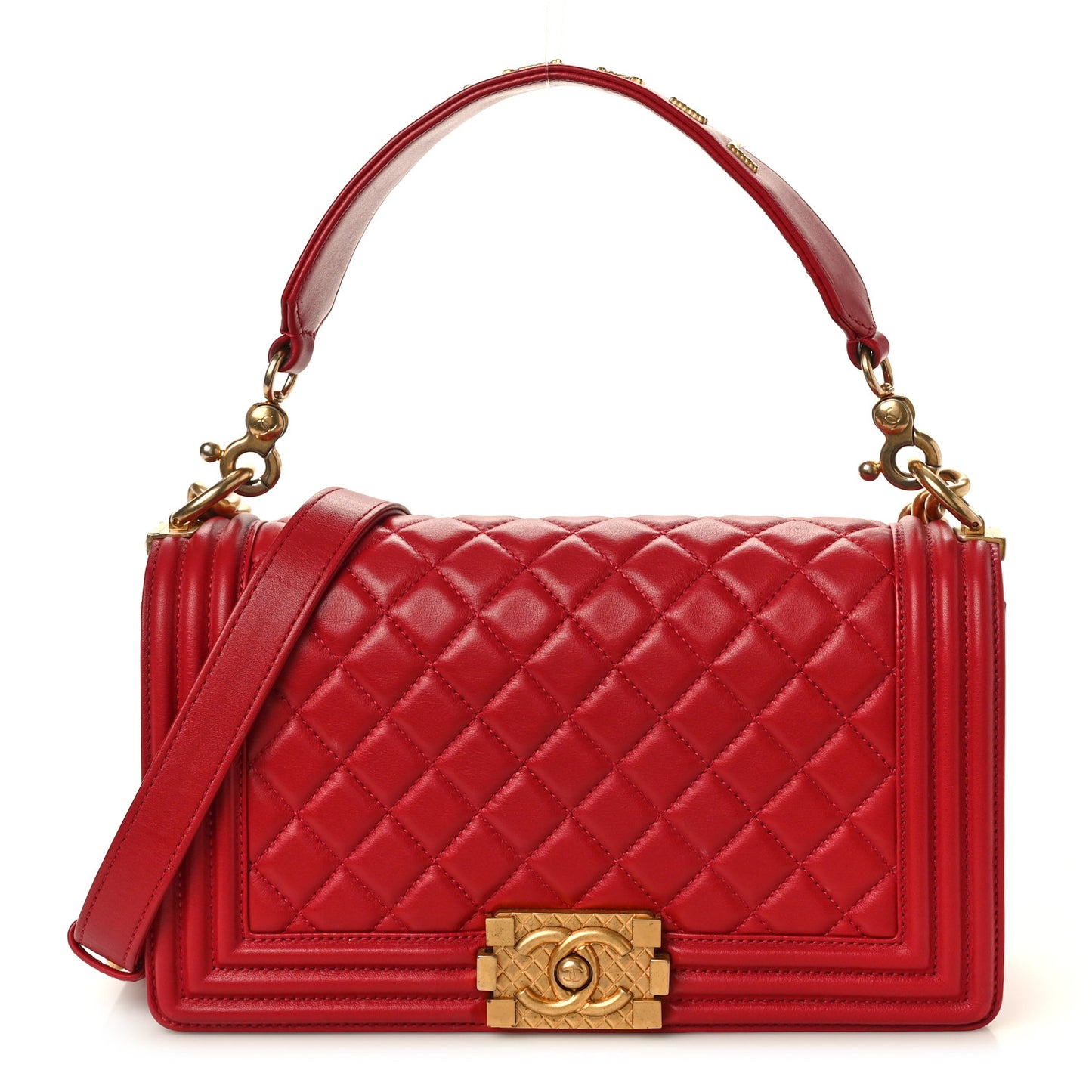 Calfskin Medium Boy Logo Top Handle Flap Red