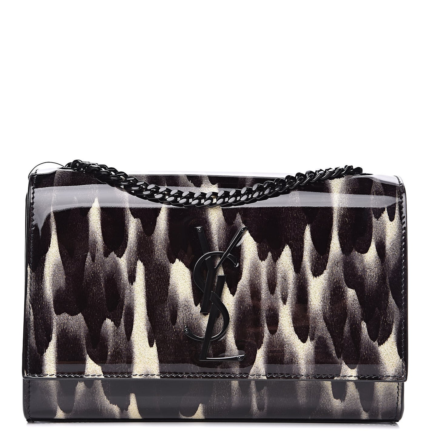 Patent Small Monogram Kate Satchel Black Ivory Gold