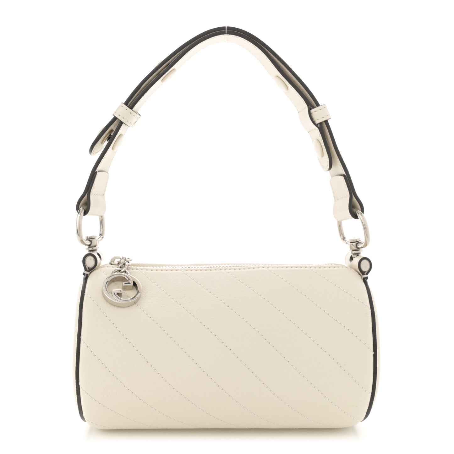 Sakai Be Green Calfskin Diagonal Stitched Mini Blondie Barrel Shoulder Bag Mystic White