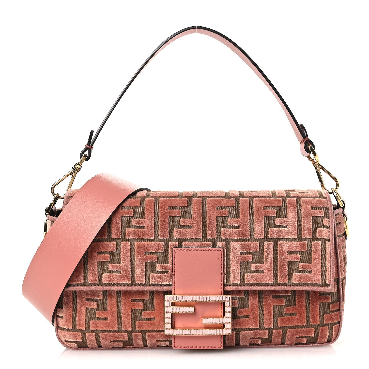 Fendi Velvet Jacquard Crystal FF Baguette Macaron 1871252