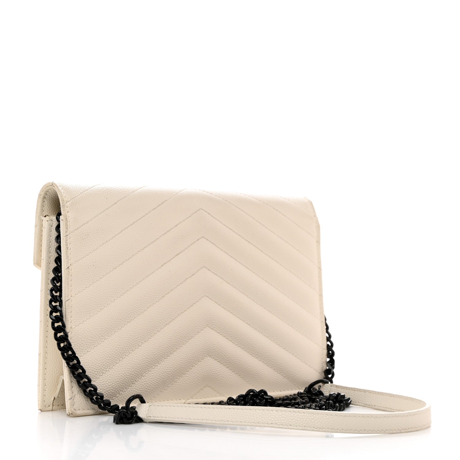 Saint Laurent Grain De Poudre Matelasse Chevron Monogram Envelope Chain Wallet Dove White 3 of 10