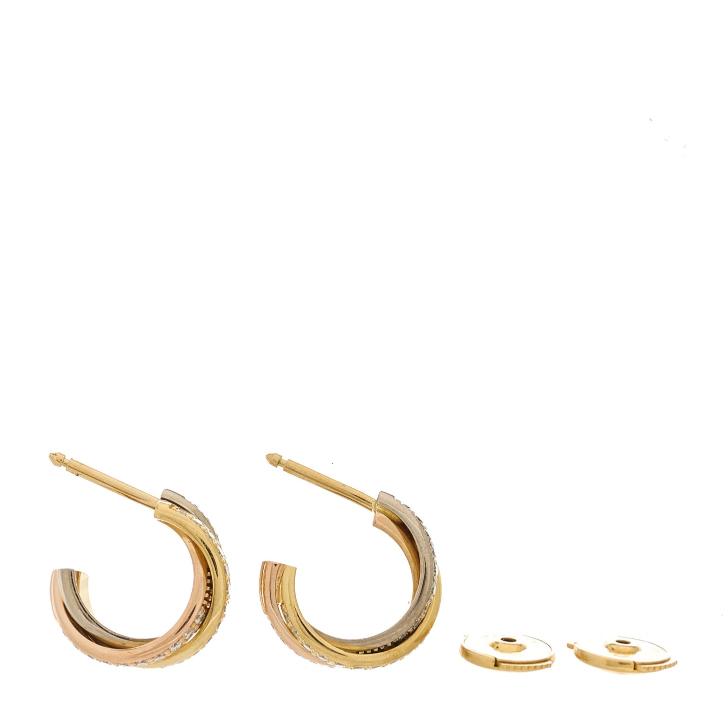 18K Yellow Pink White Gold Diamond Trinity Hoop Earrings