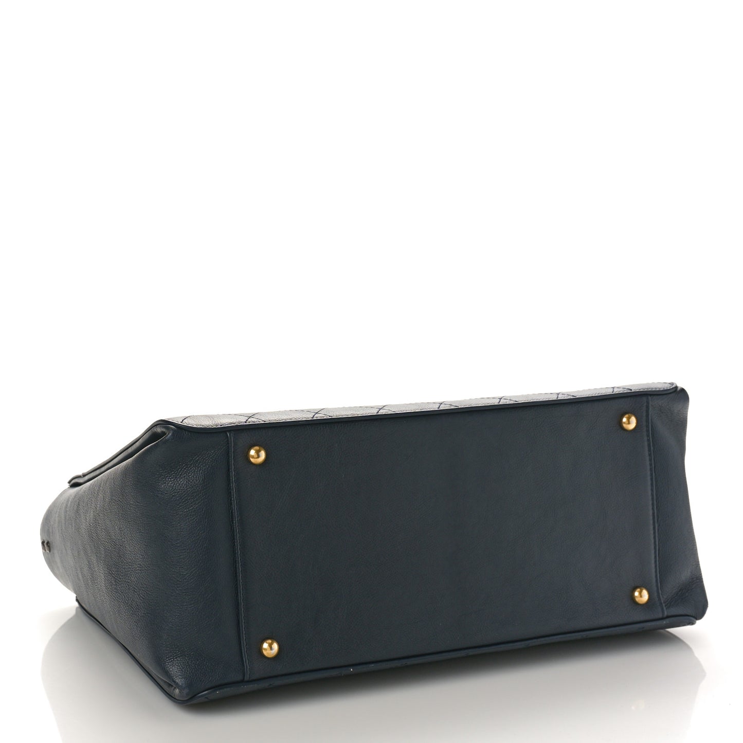 Calfskin Stitched Large Straight Lines Shopping Tote Navy