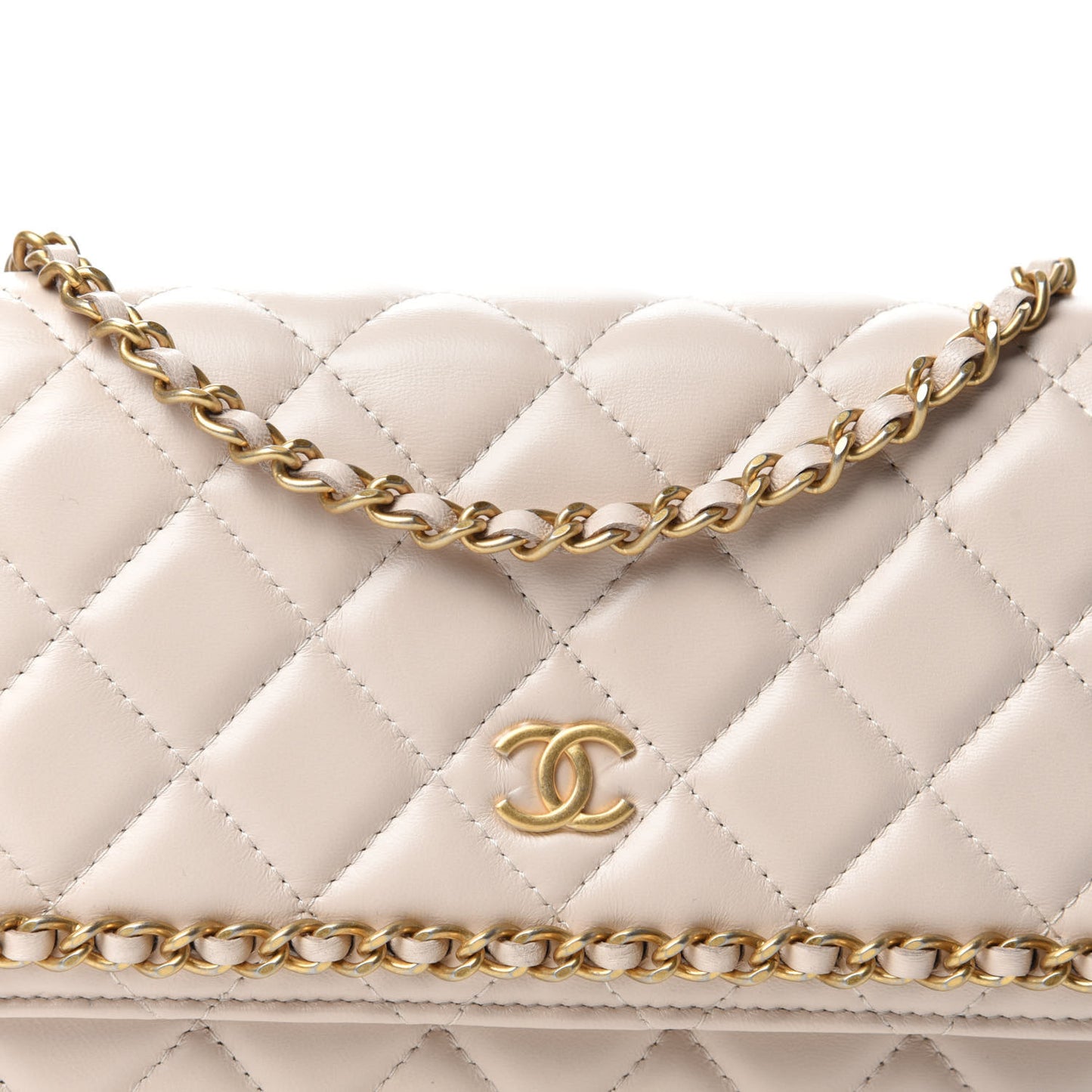 Lambskin Quilted Chain Around Wallet On Chain WOC Beige