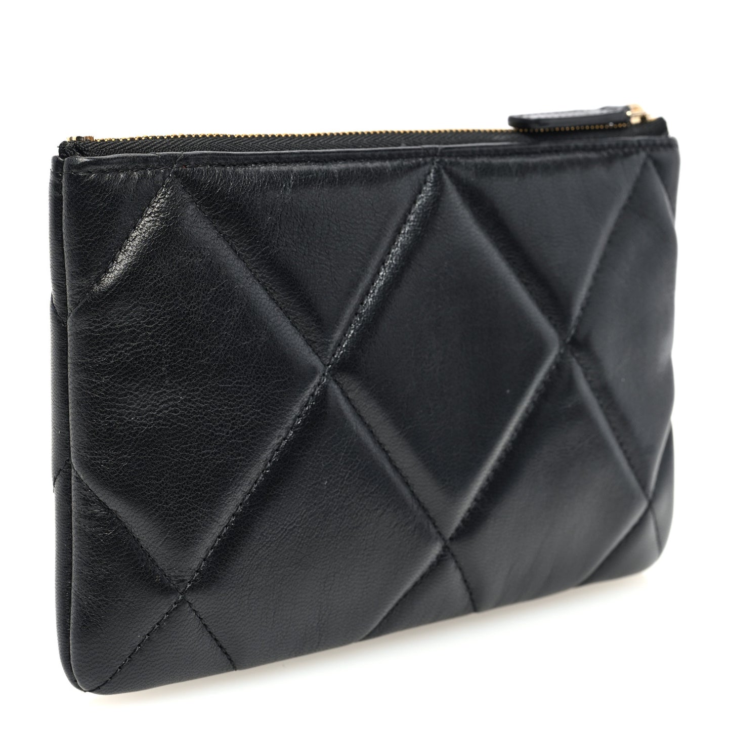 Shiny Goatskin Quilted Small Chanel 19 Pouch Black