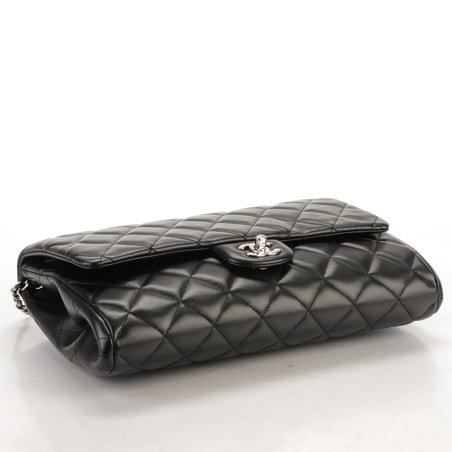 Lambskin Quilted Clutch With Chain Flap Black