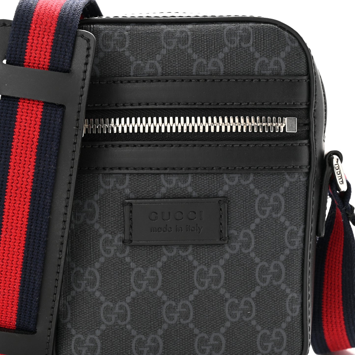 GG Supreme Monogram Appia Calfskin Web Messenger Bag Black Grey