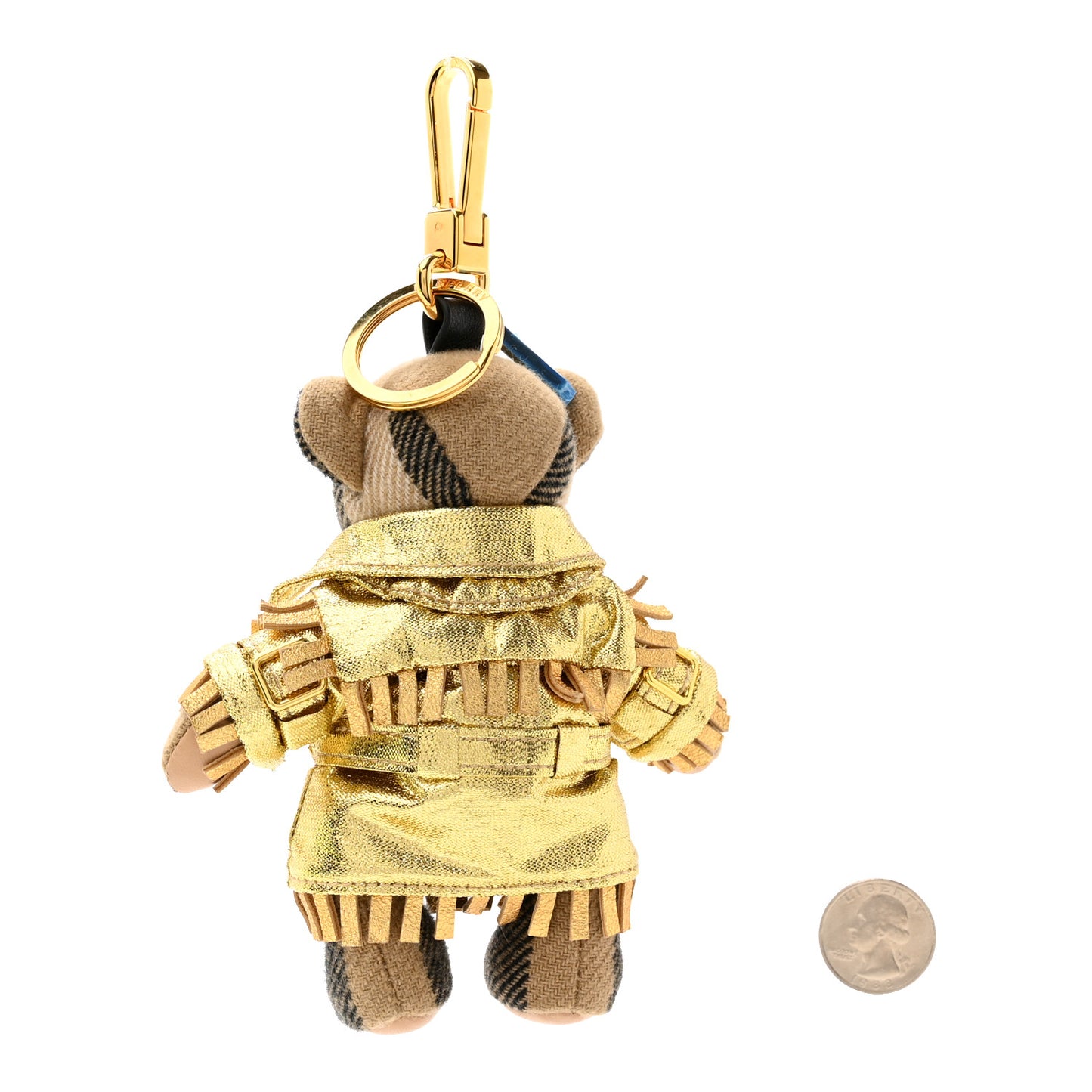 Thomas Metallic Trench Teddy Bear Keychain Charm Tan
