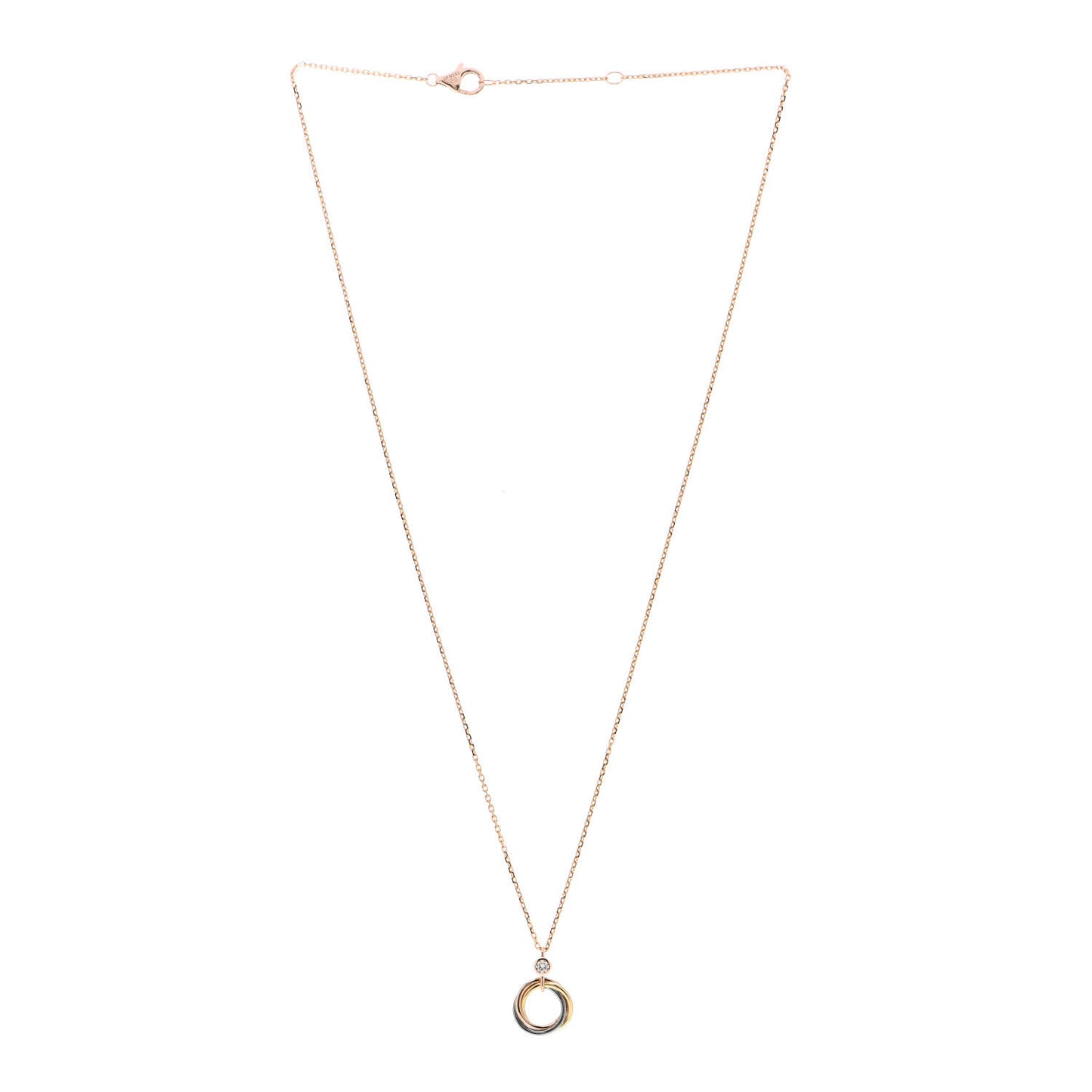 18K Pink Yellow White Gold Diamond Trinity Pendant Necklace