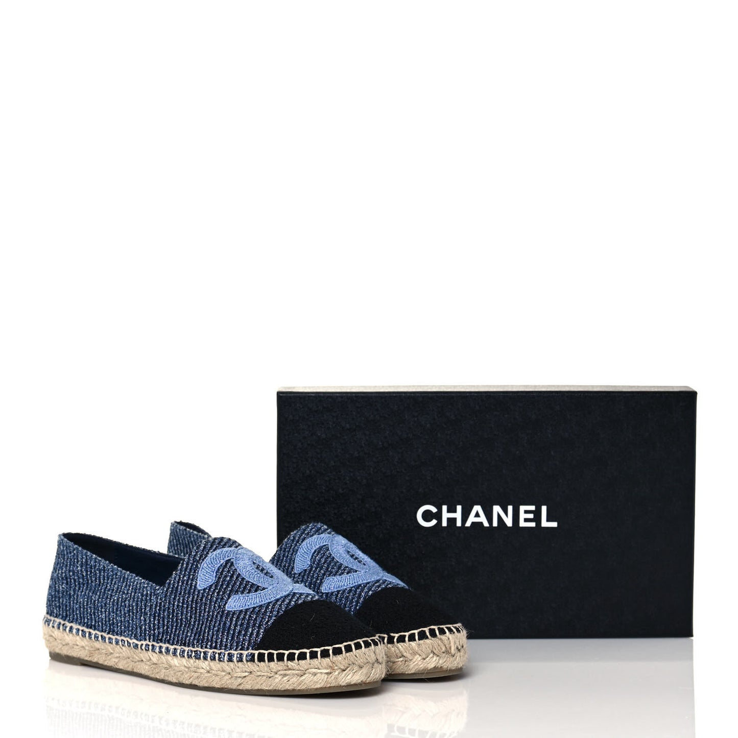 Cotton Tweed CC Espadrilles 41 Blue Ecru Black