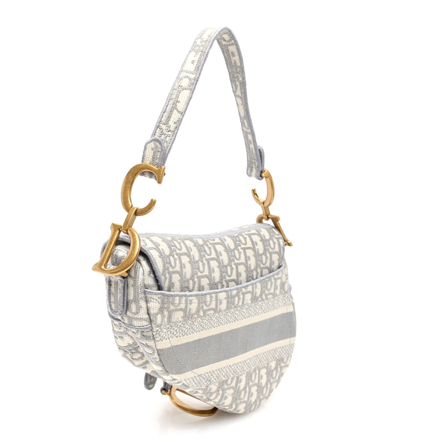 Oblique Embroidered Saddle Bag Gray