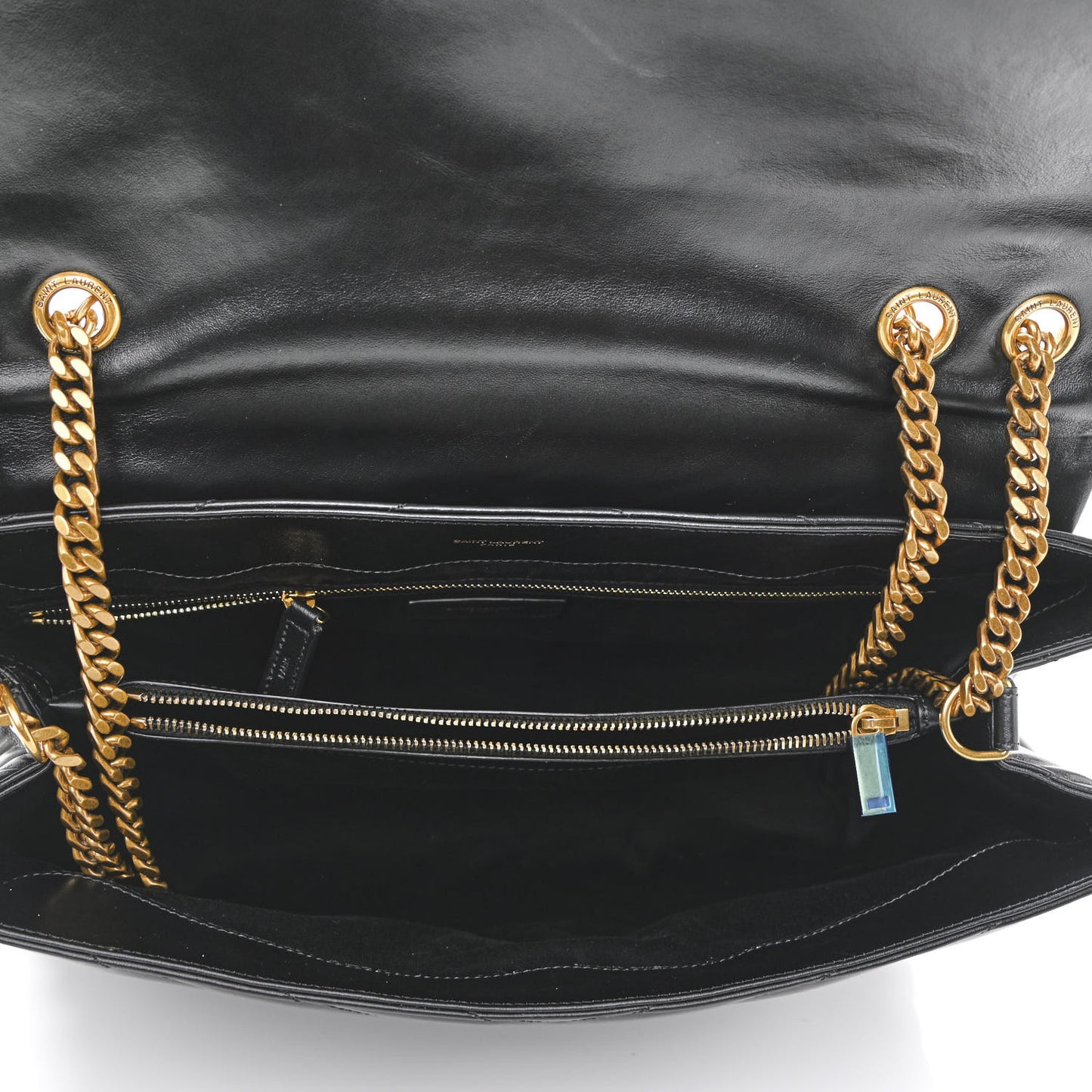 Calfskin Y Quilted Monogram Large Loulou Chain Satchel Black