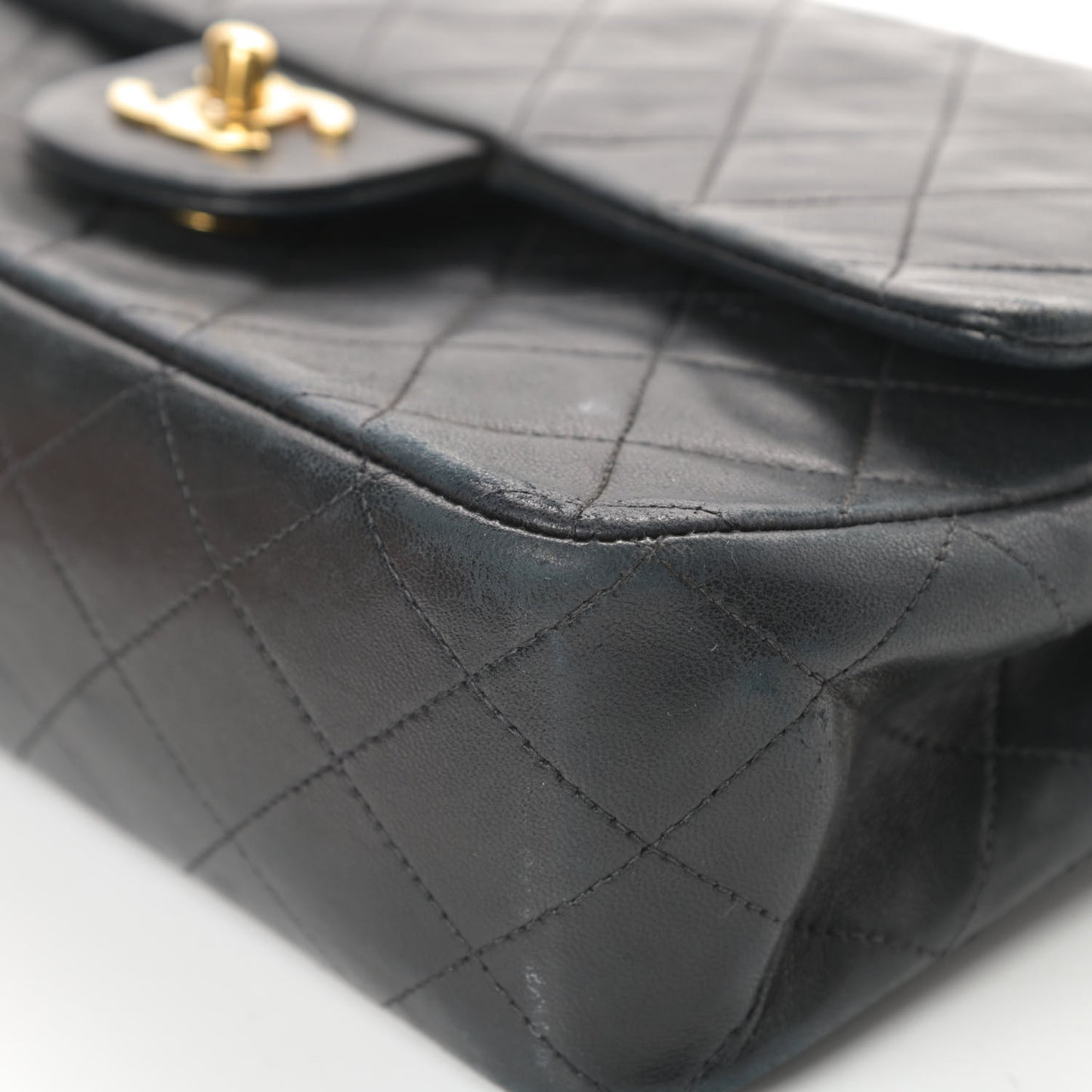 Lambskin Quilted Medium Double Flap Black