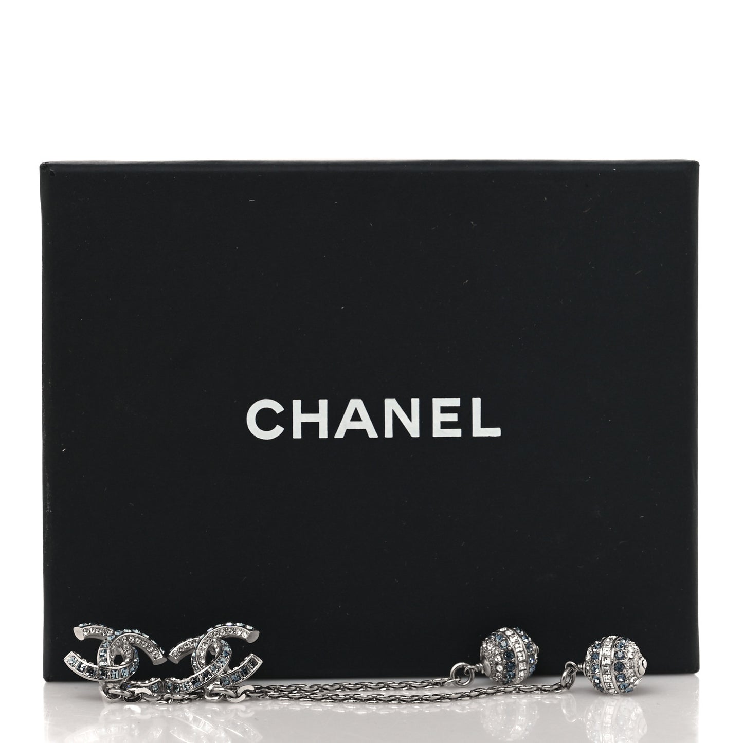 Crystal Drop Long CC Earrings Silver