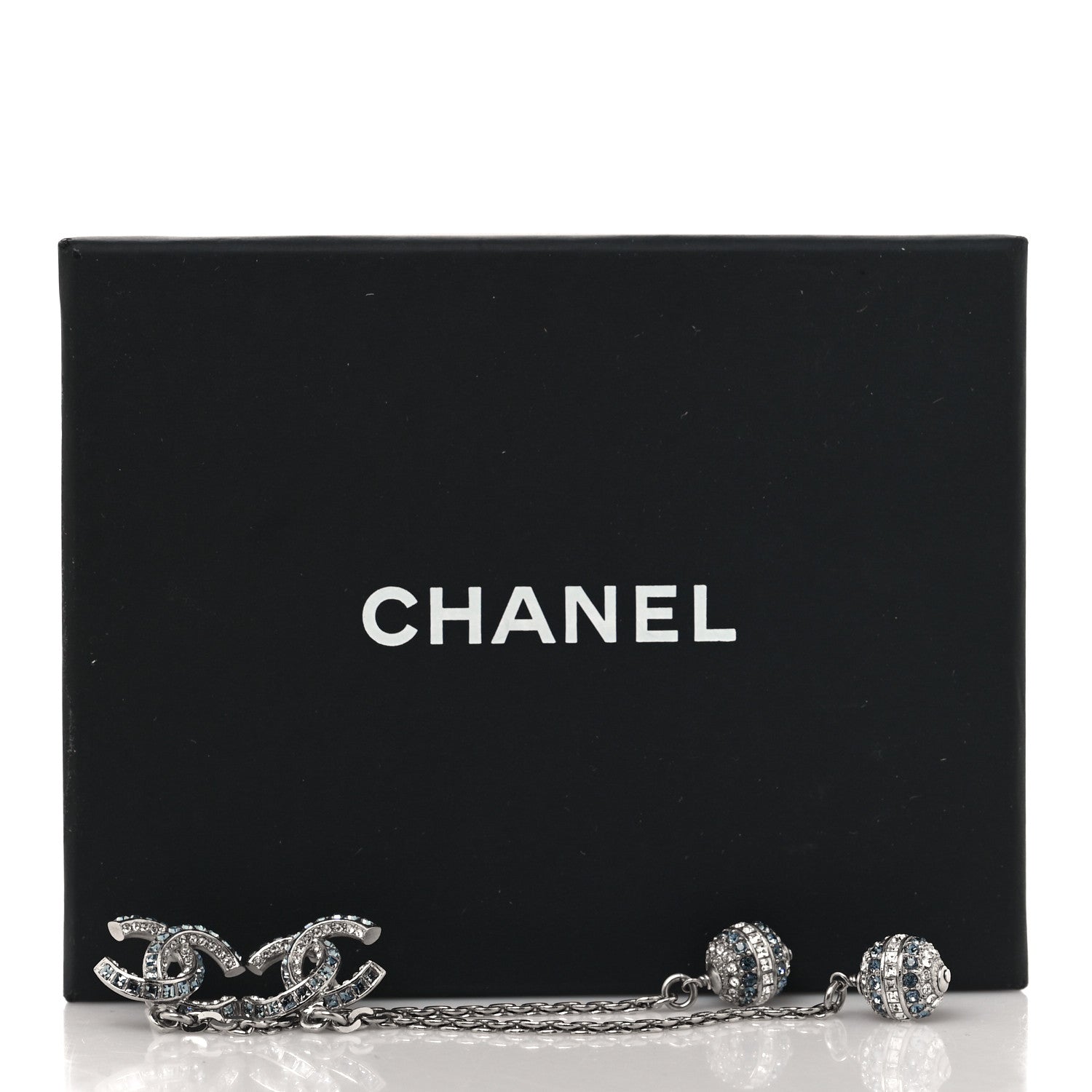 Chanel Crystal Drop Long CC Earrings Silver 5 of 5